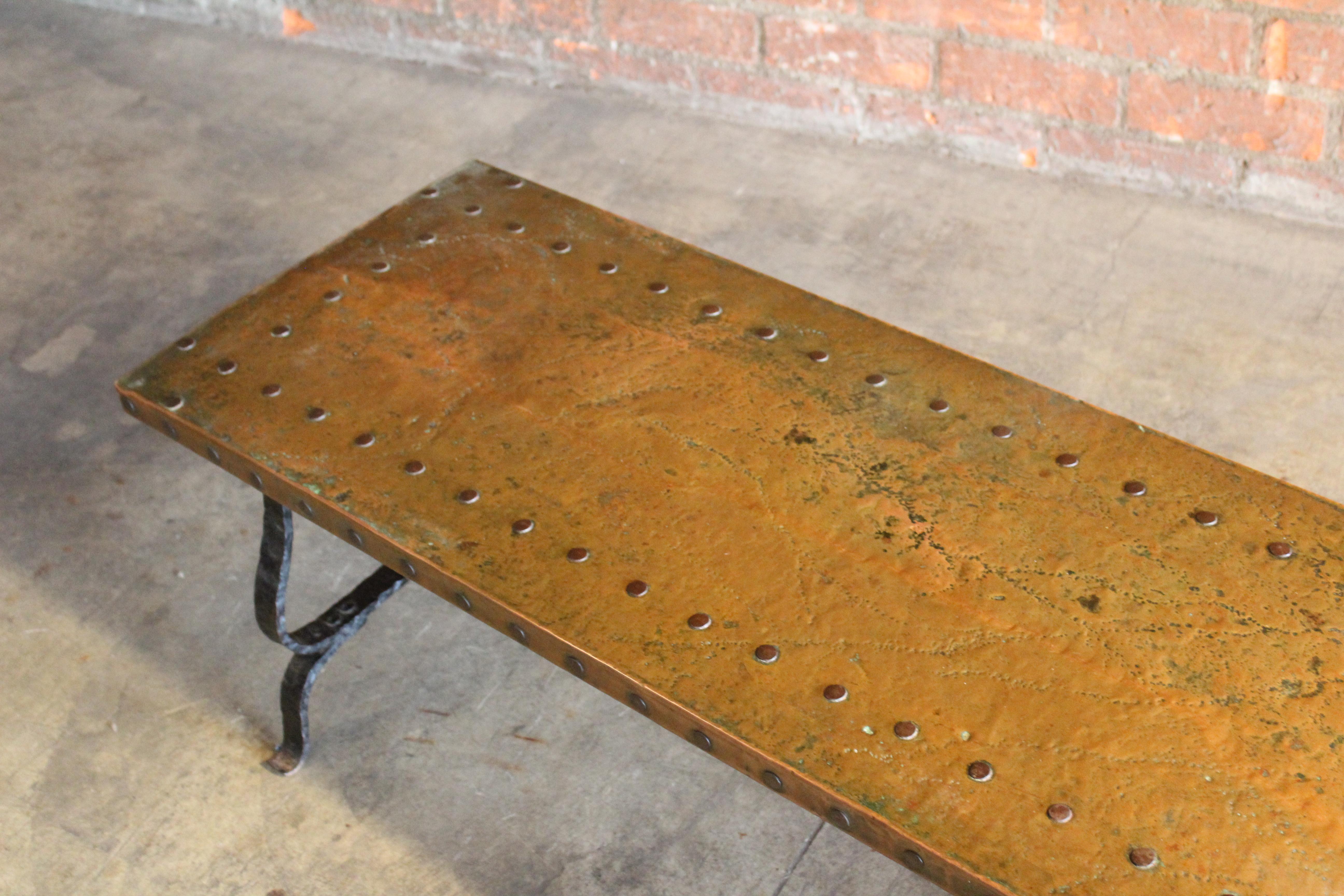 1940s Spanish Iron and Copper Coffee Table 5