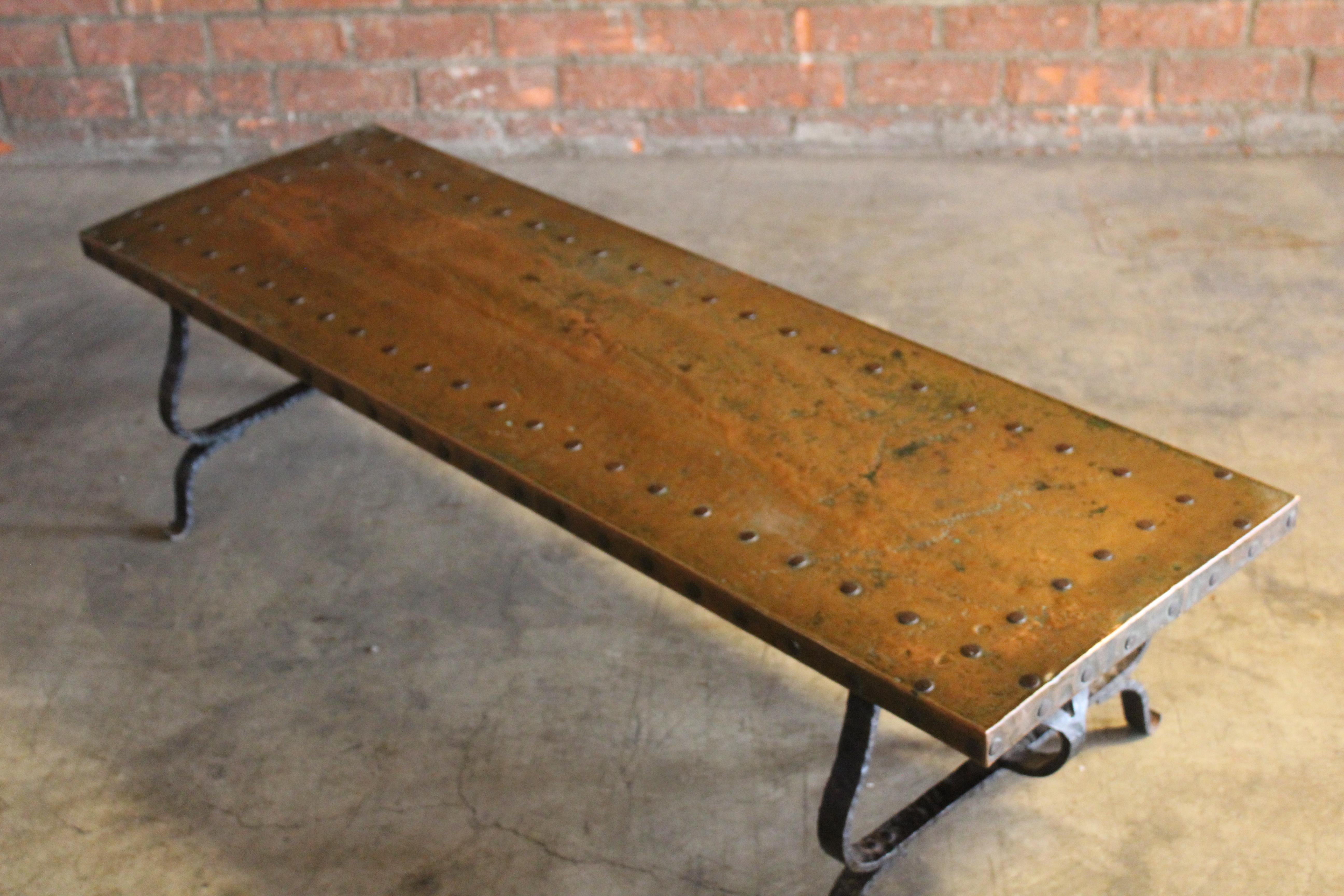 1940s Spanish Iron and Copper Coffee Table 7