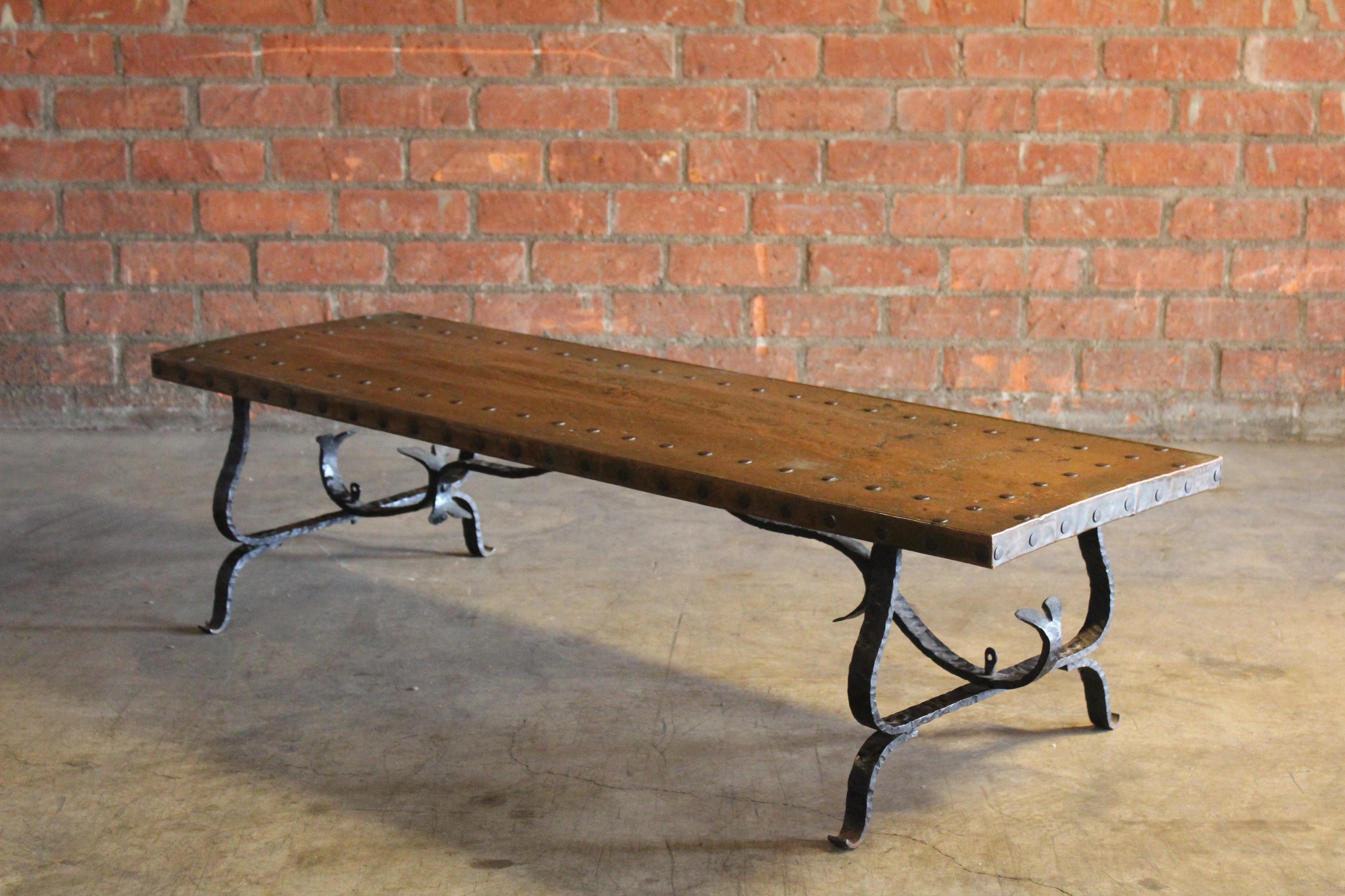 1940s Spanish Iron and Copper Coffee Table 8