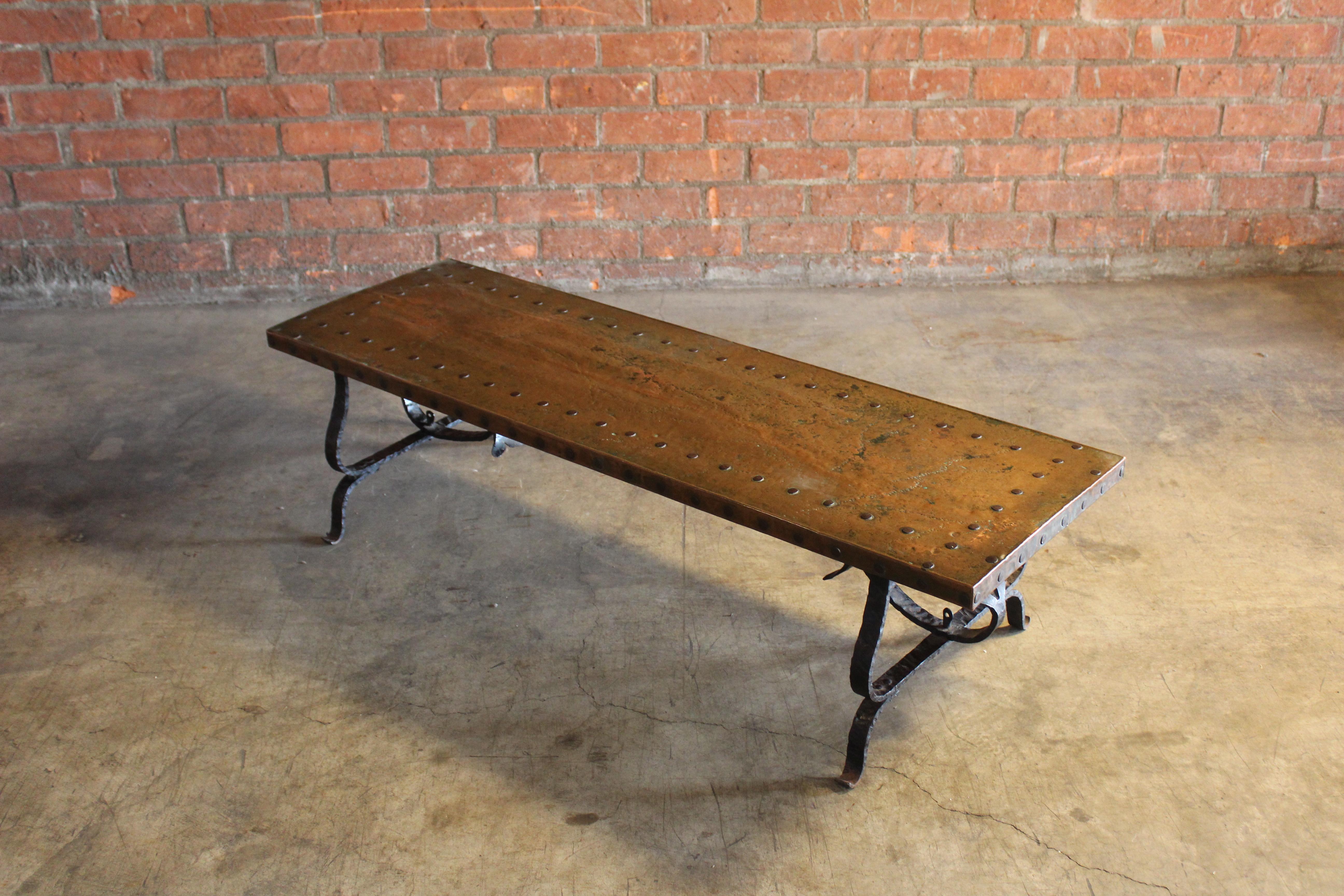 1940s Spanish Iron and Copper Coffee Table 9