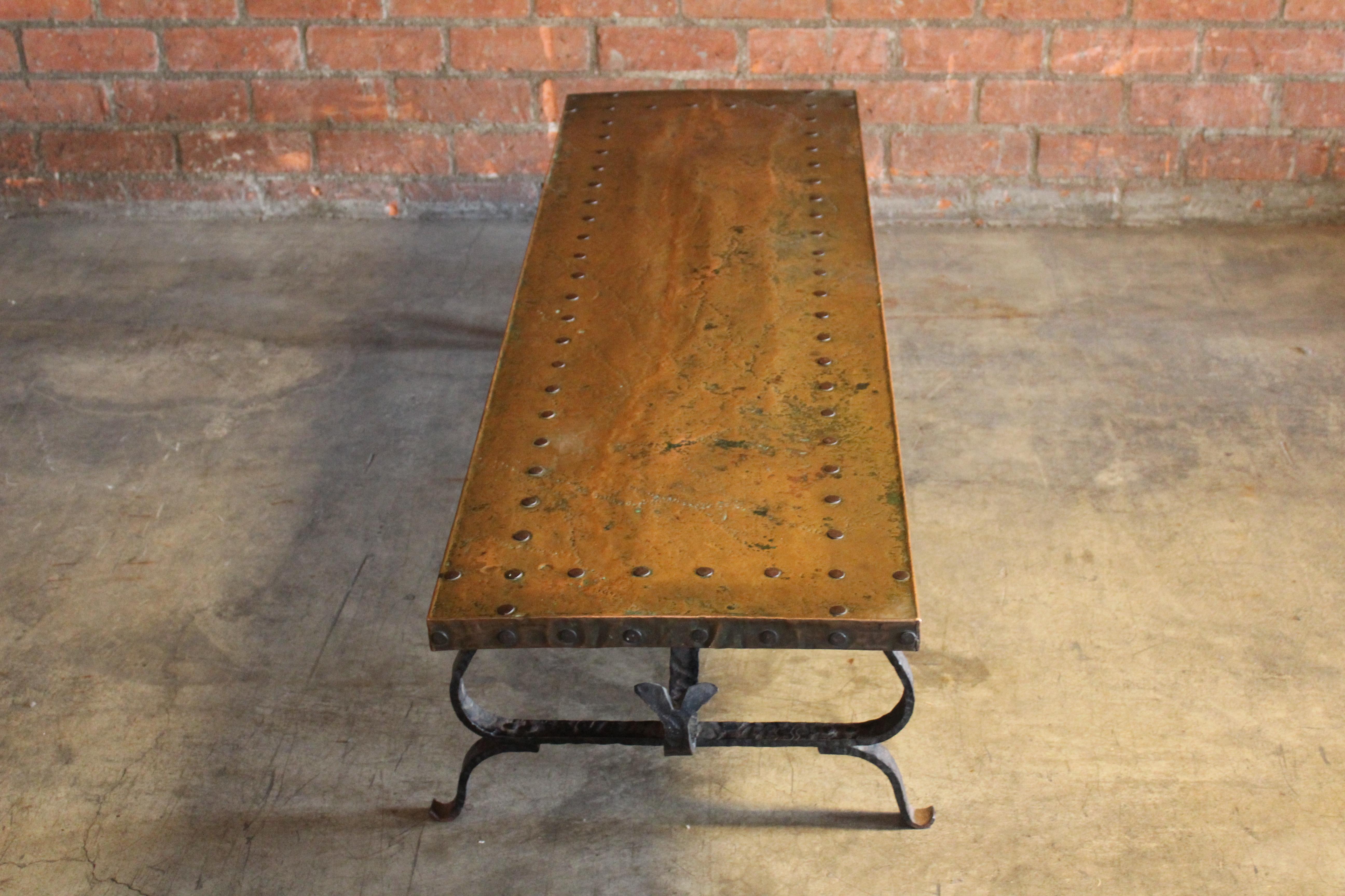1940s Spanish Iron and Copper Coffee Table 10