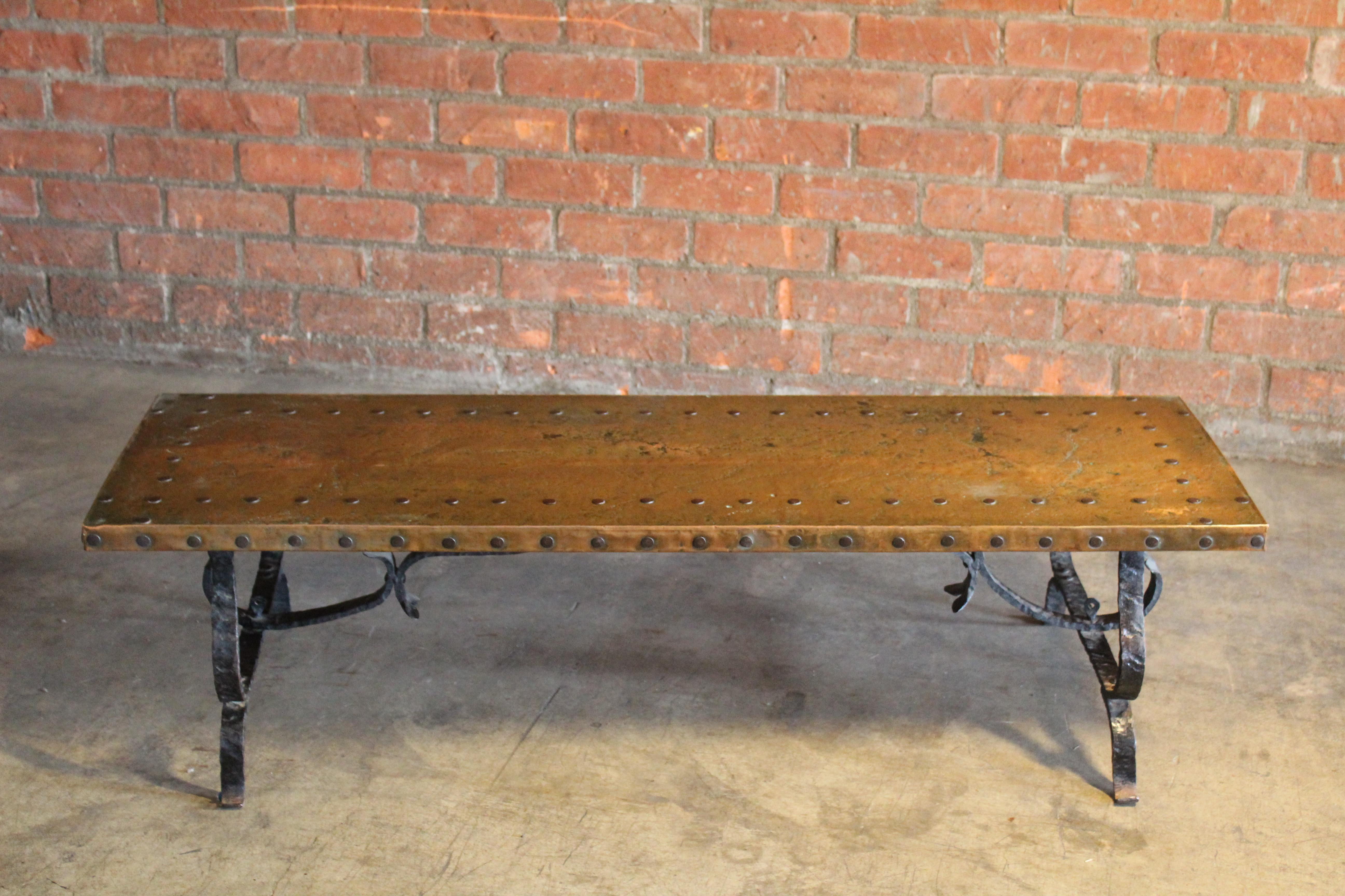 Baroque Revival 1940s Spanish Iron and Copper Coffee Table