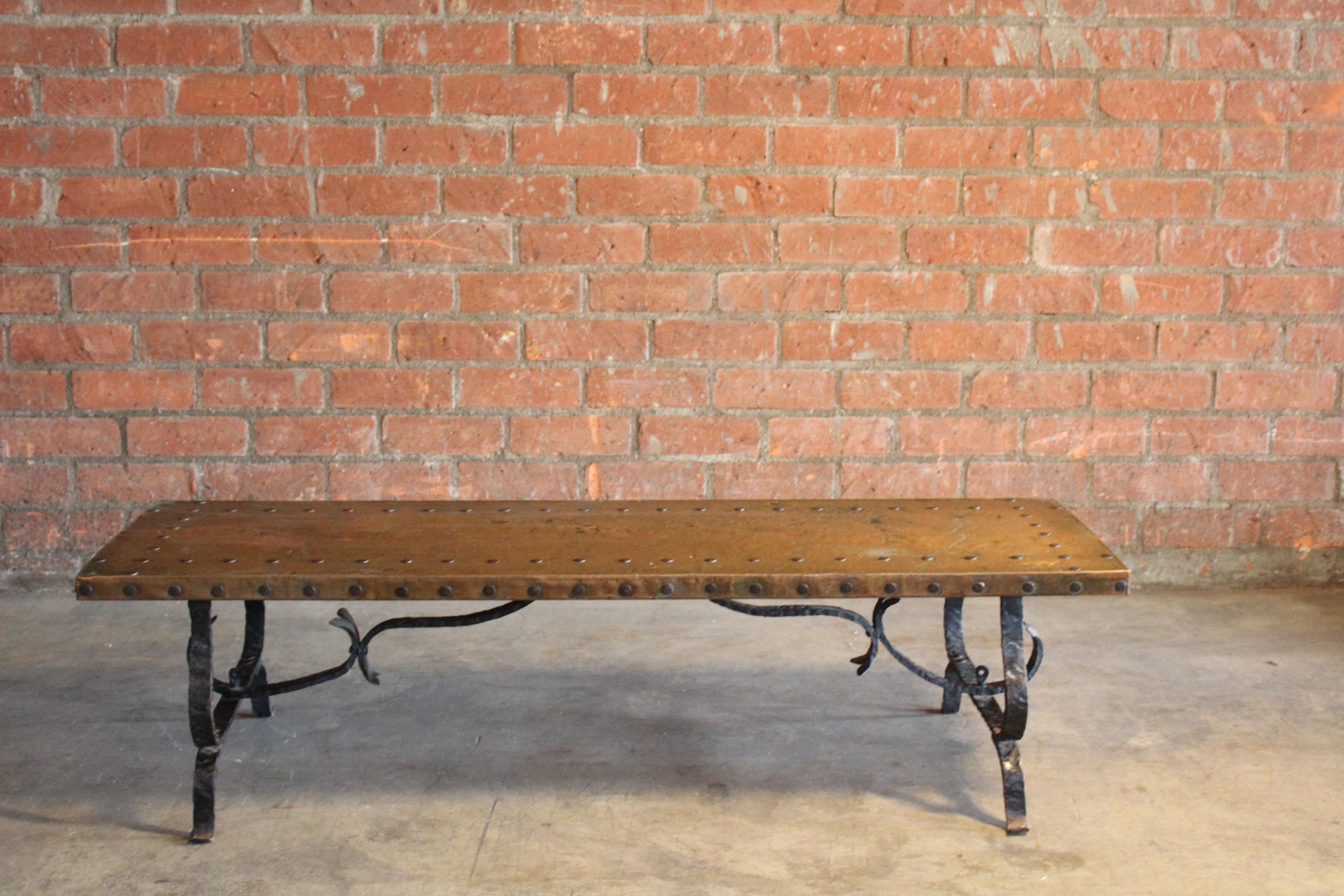 1940s Spanish Iron and Copper Coffee Table In Good Condition In Los Angeles, CA