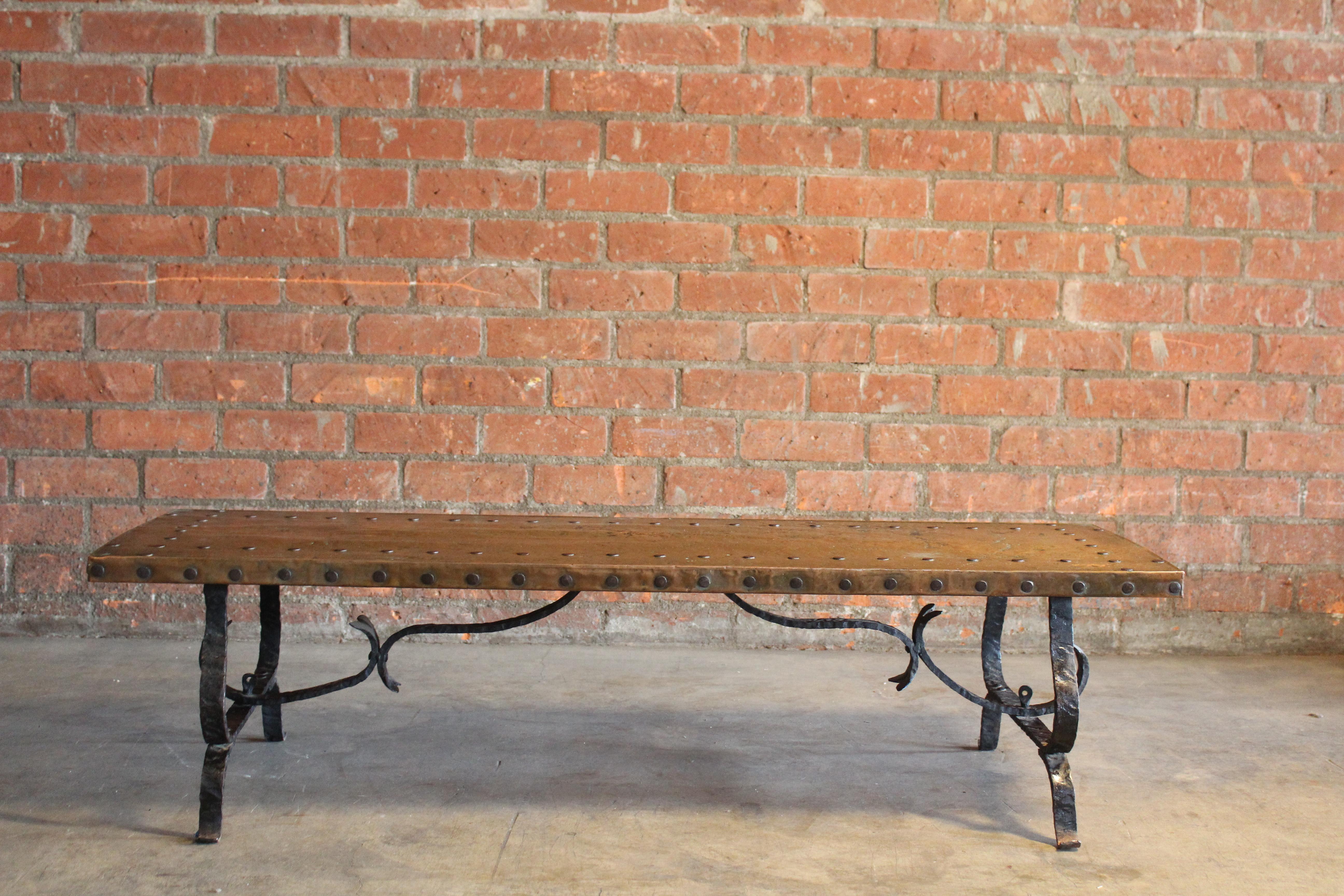 Mid-20th Century 1940s Spanish Iron and Copper Coffee Table