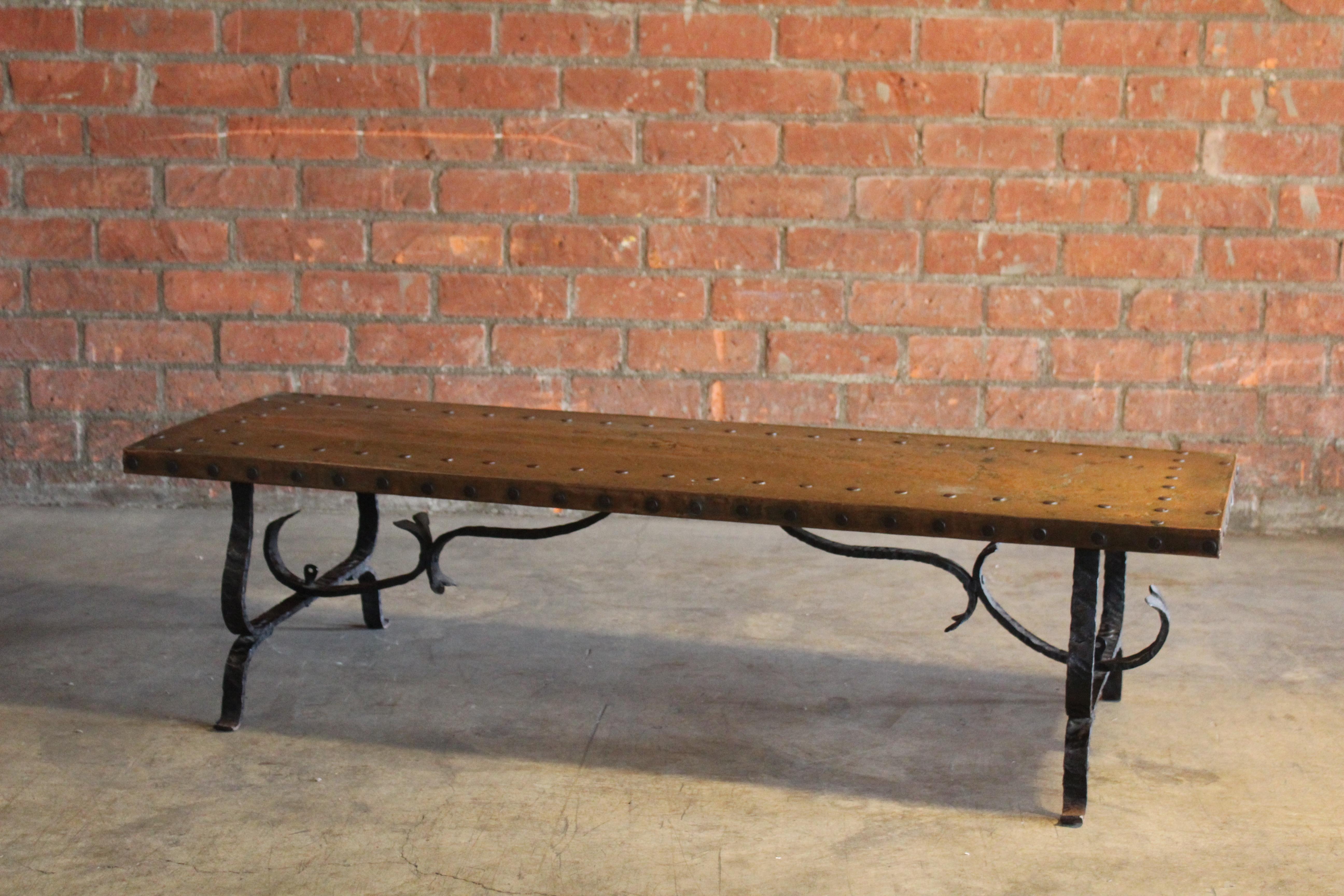 1940s Spanish Iron and Copper Coffee Table 1