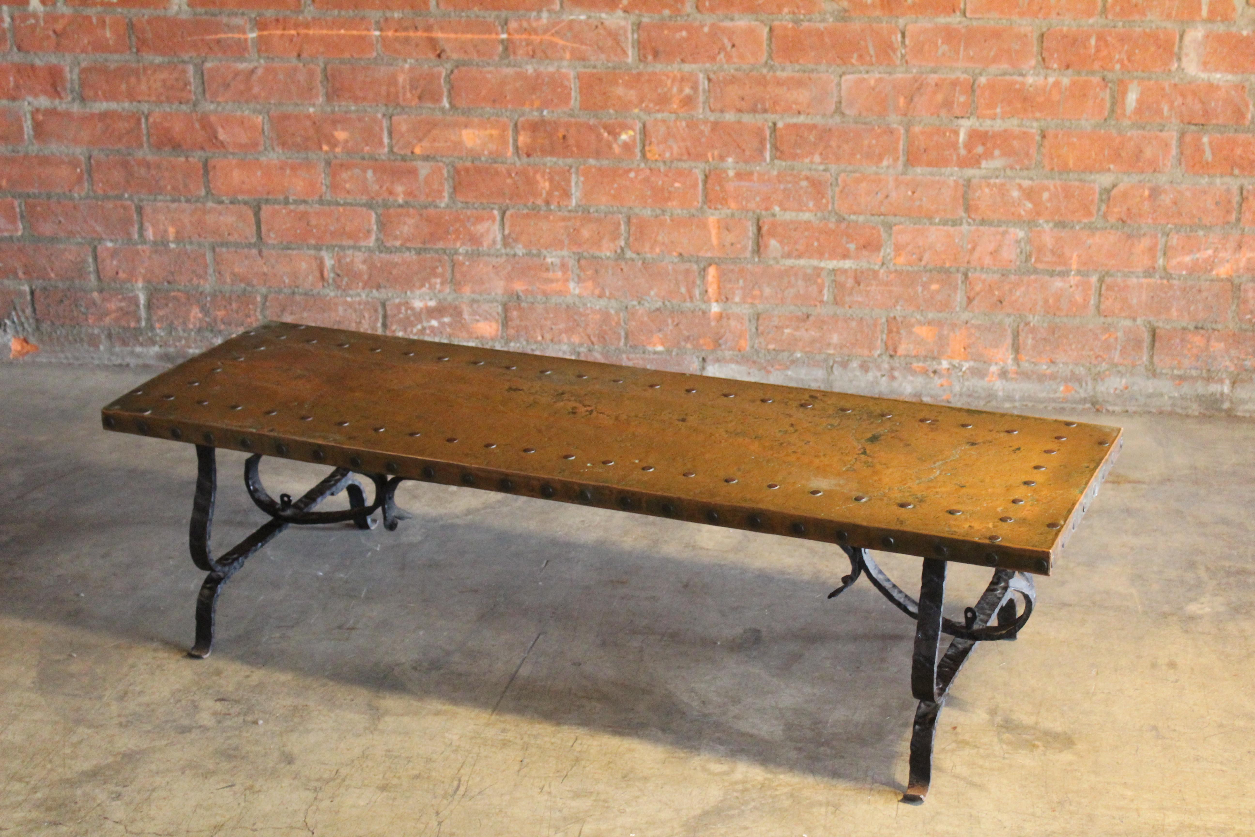 1940s Spanish Iron and Copper Coffee Table 2