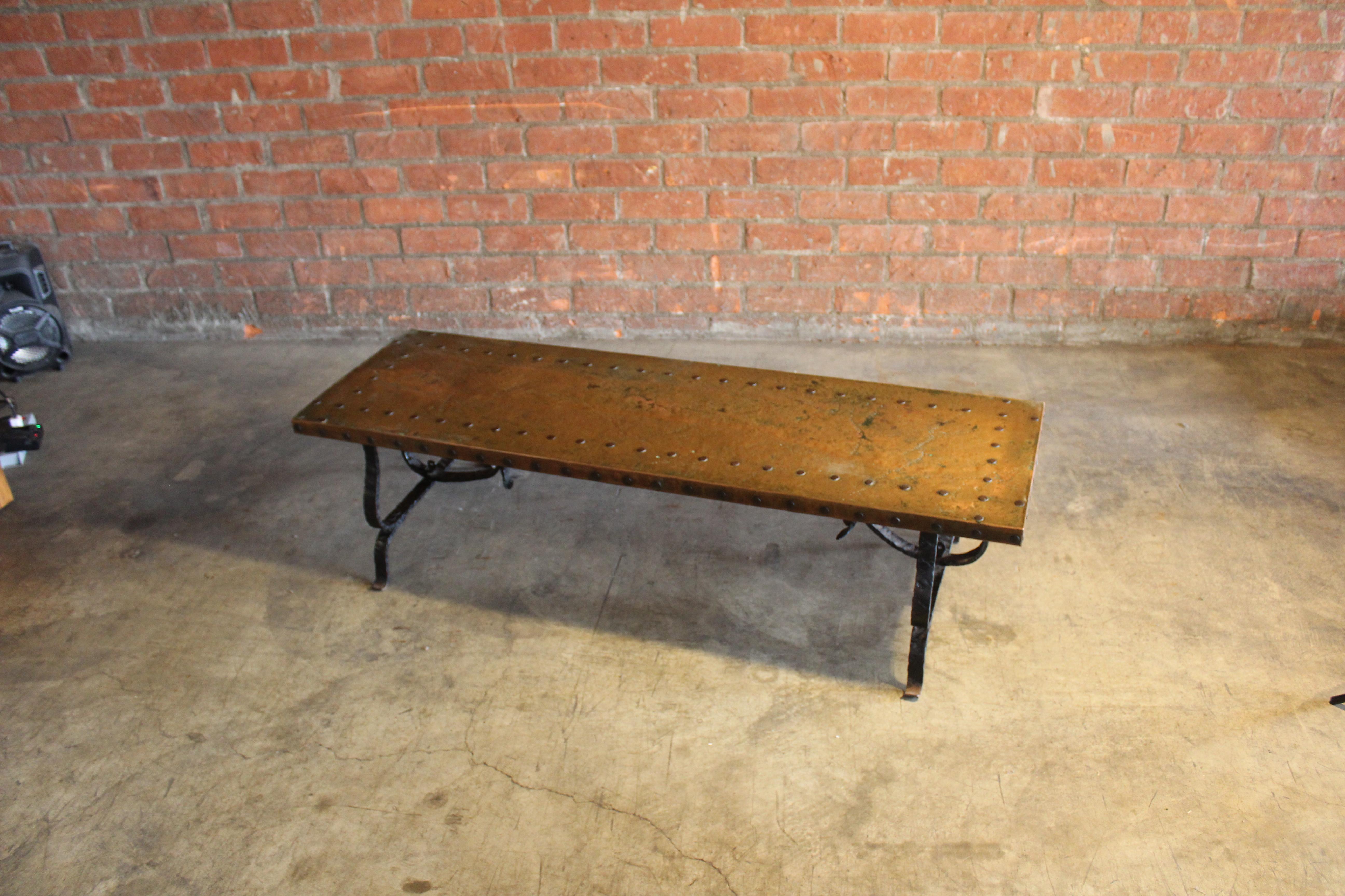 1940s Spanish Iron and Copper Coffee Table 3