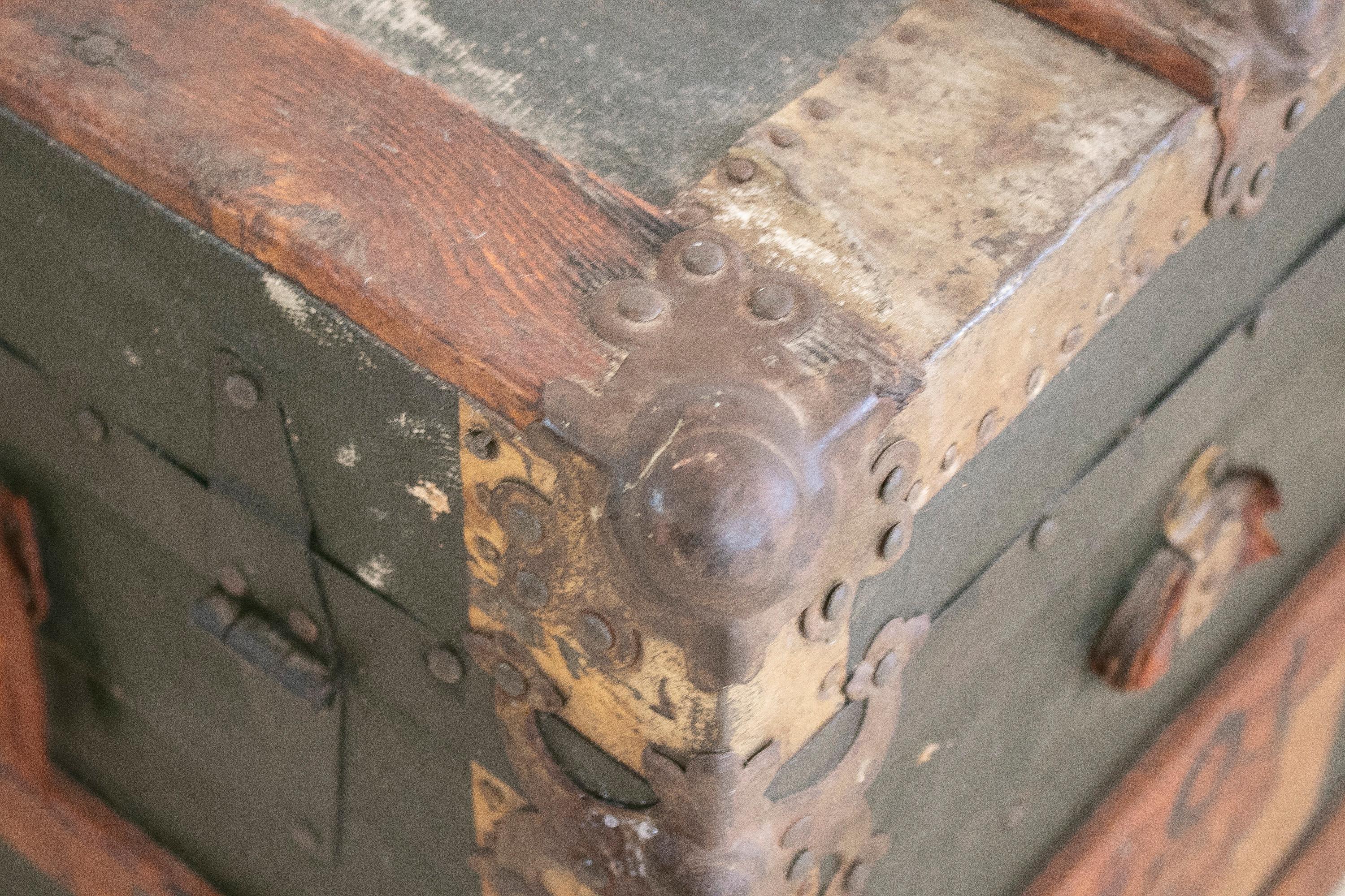 1940s Spanish Leather & Wood Travel Trunk w/ Initials 8