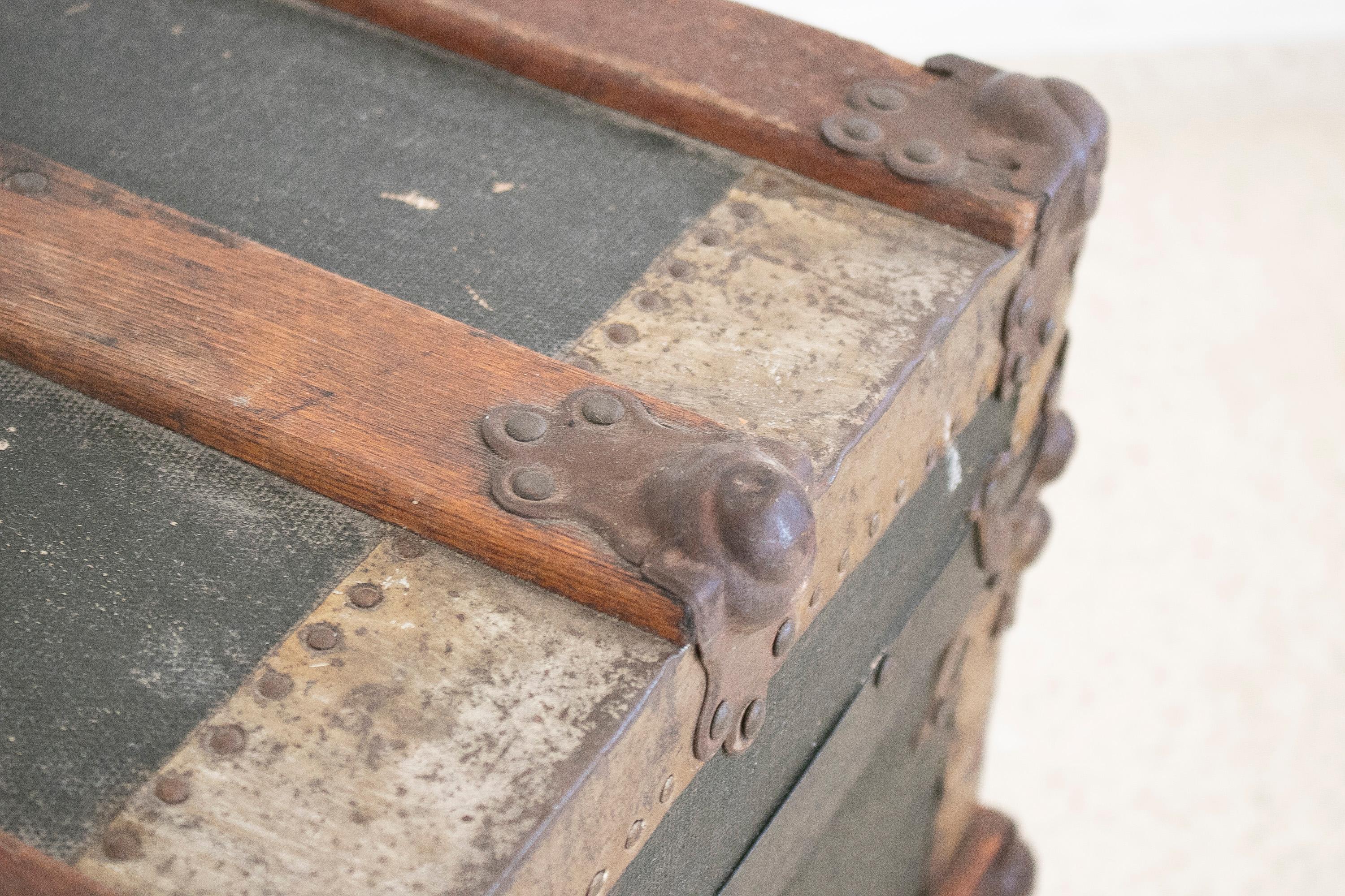 1940s Spanish Leather & Wood Travel Trunk w/ Initials 9