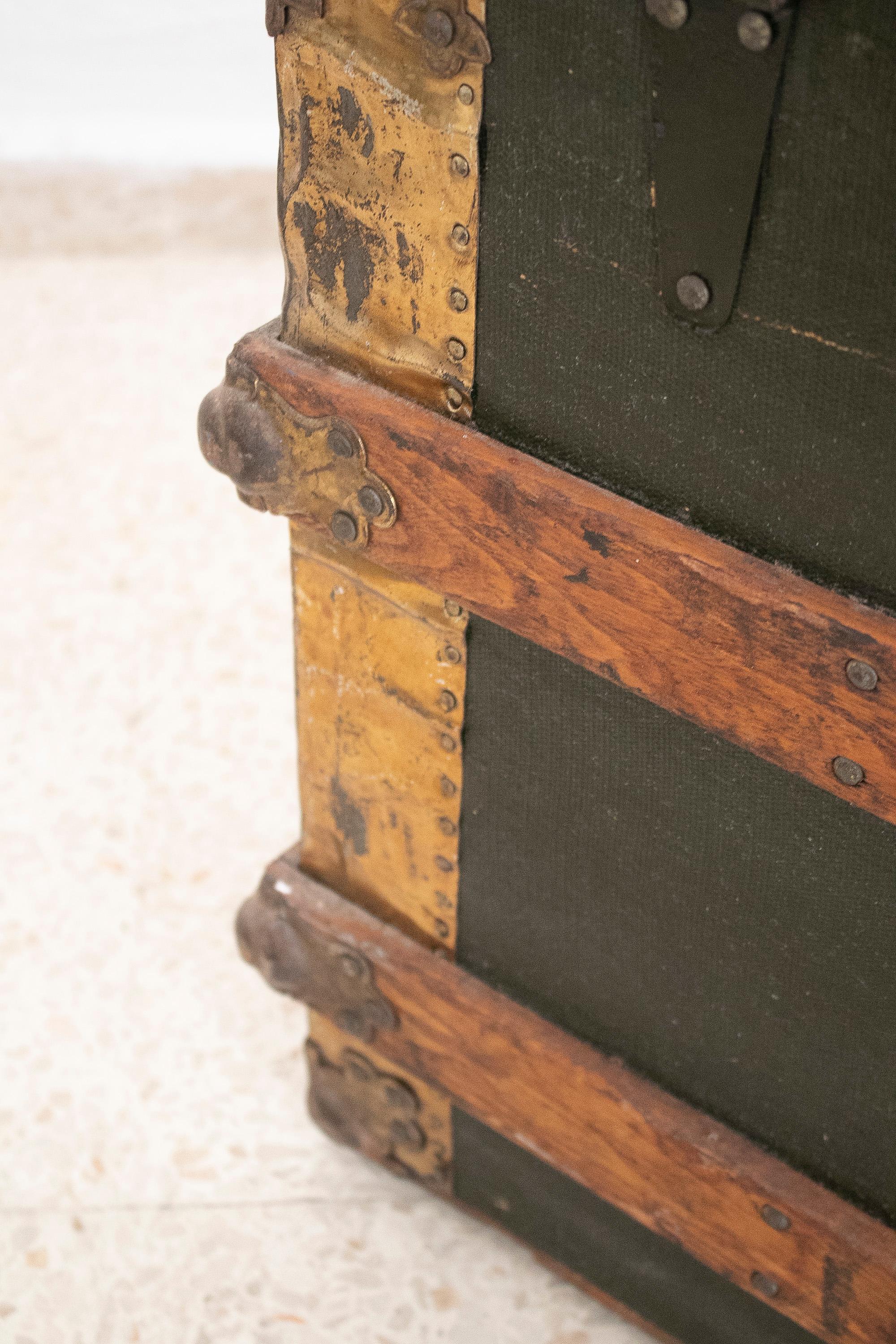 1940s Spanish Leather & Wood Travel Trunk w/ Initials 9