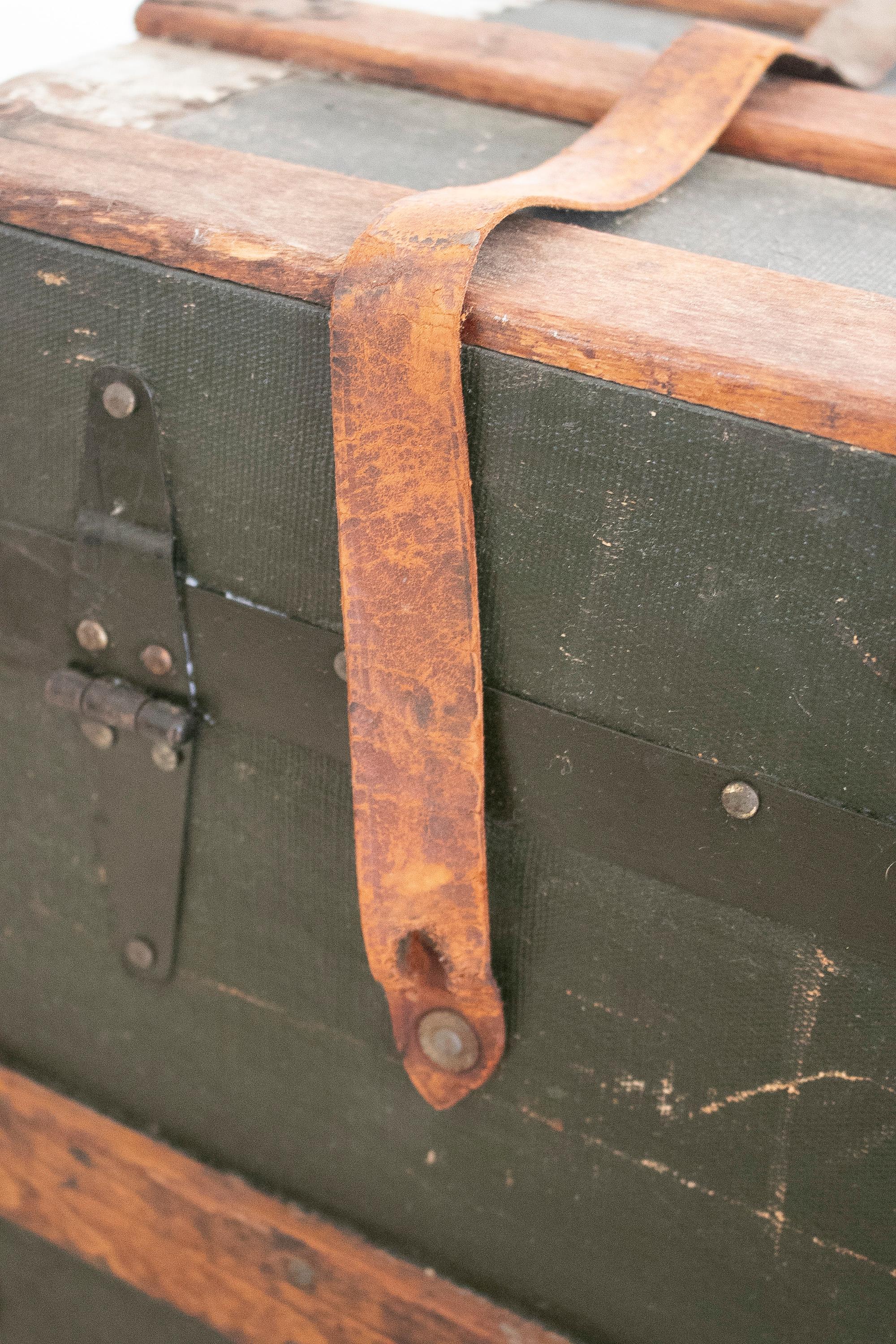 1940s Spanish Leather & Wood Travel Trunk w/ Initials 12