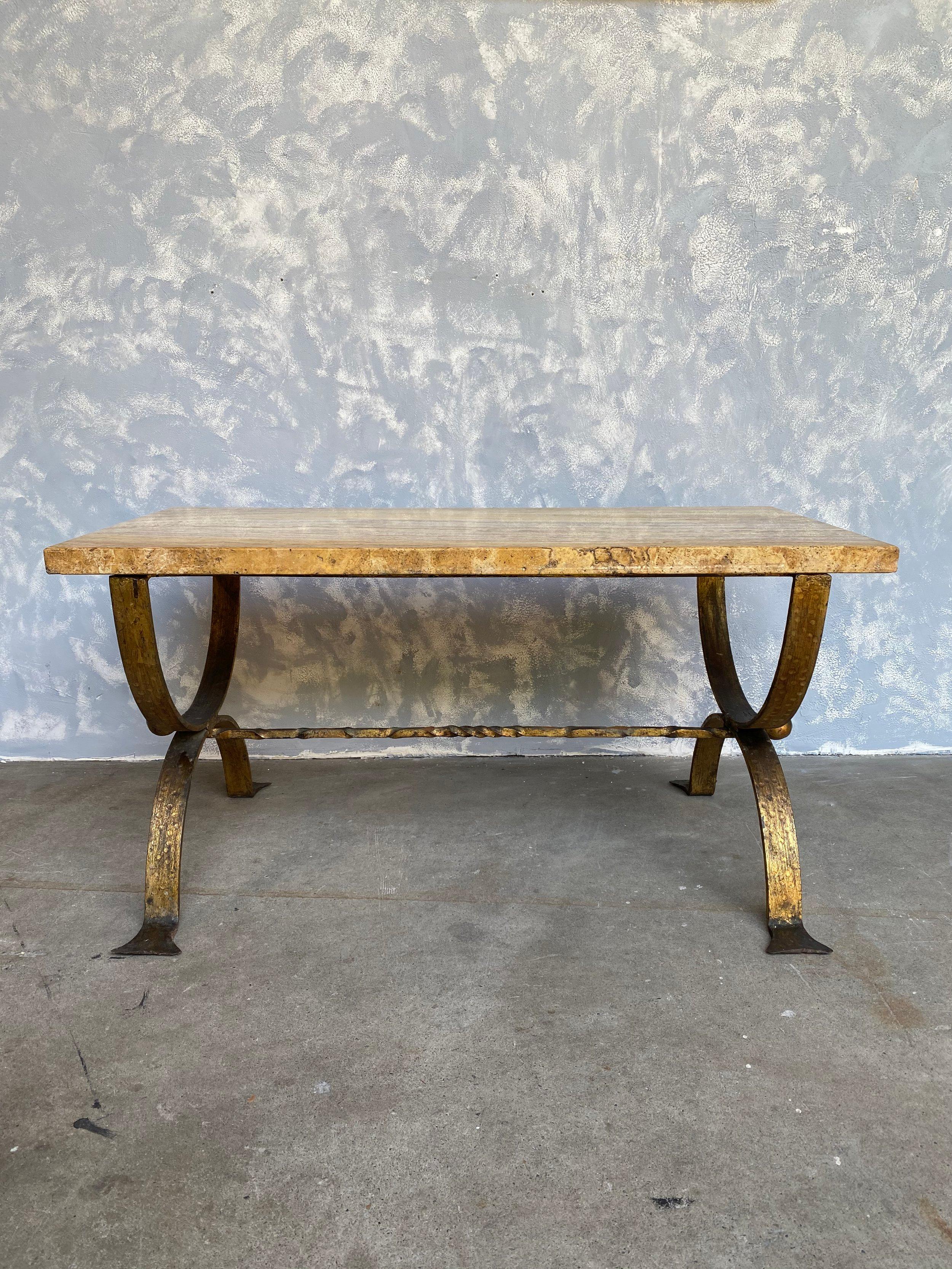 1940's Spanish Marble Coffee Table with Iron Base In Good Condition In Buchanan, NY