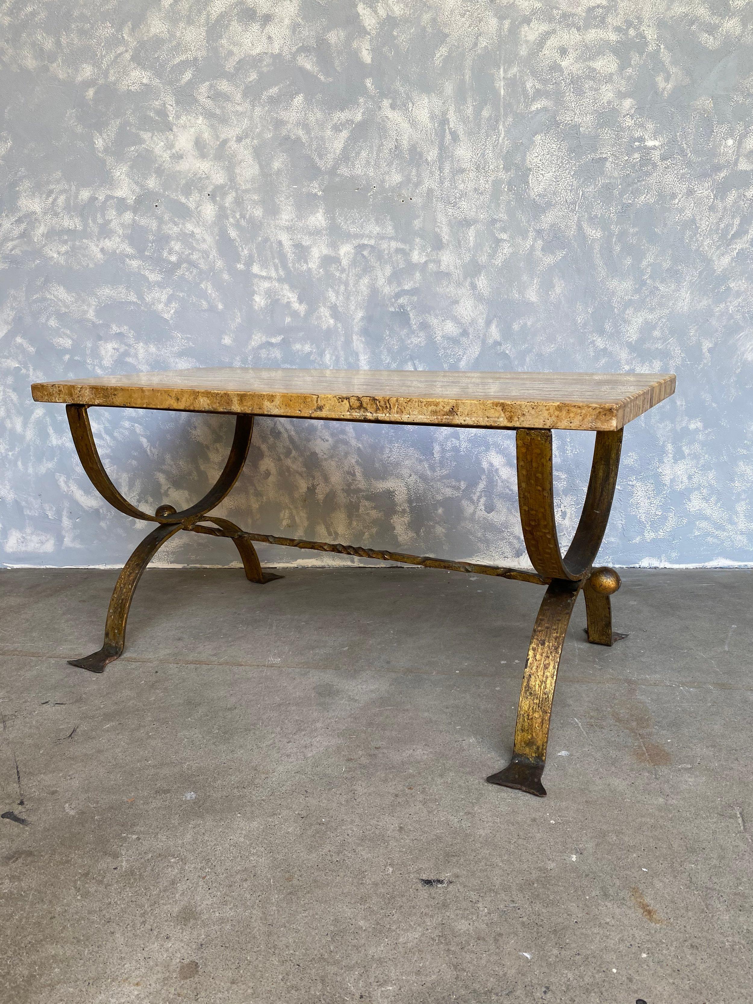 Mid-20th Century 1940's Spanish Marble Coffee Table with Iron Base