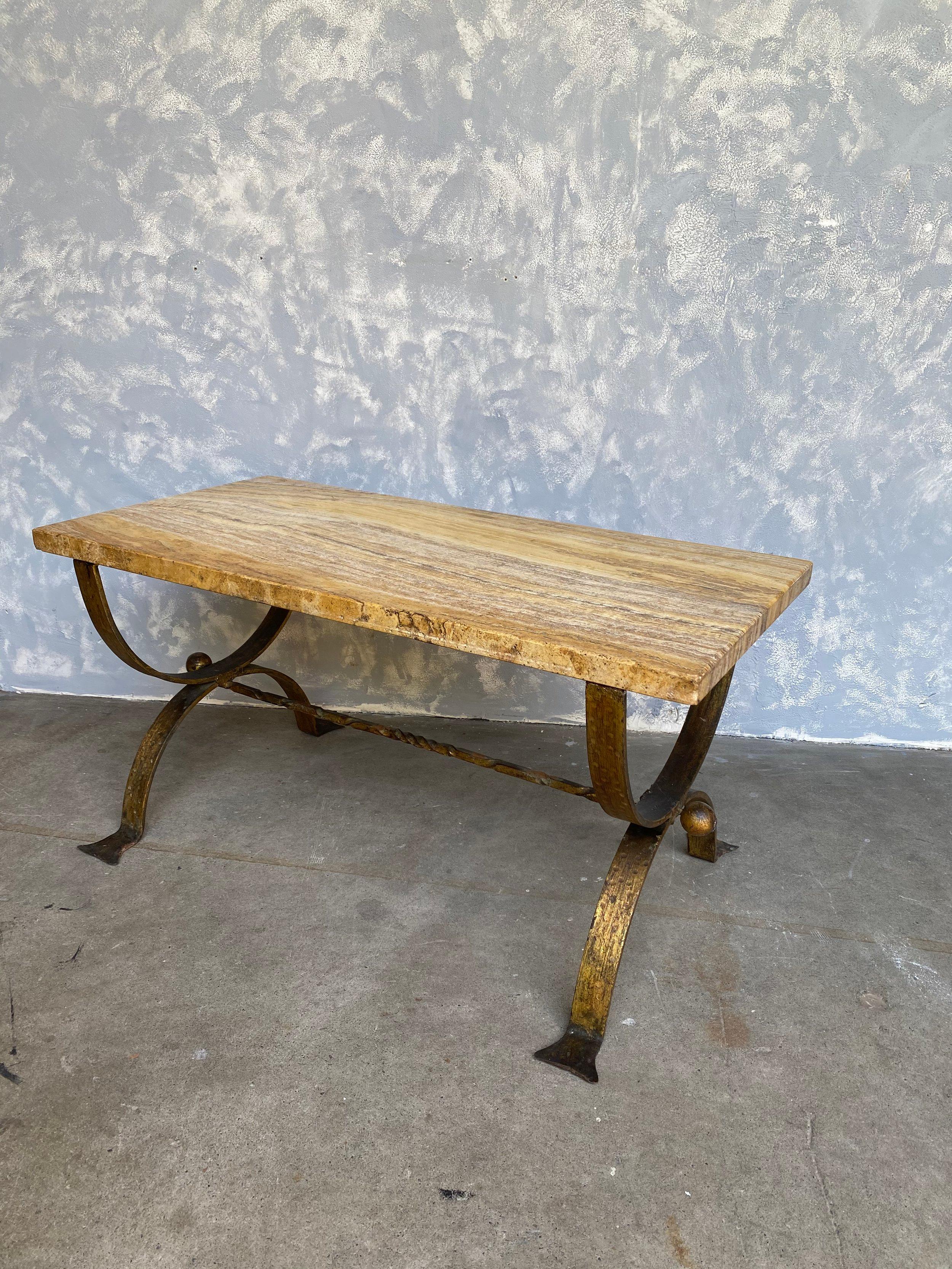 1940's Spanish Marble Coffee Table with Iron Base 1