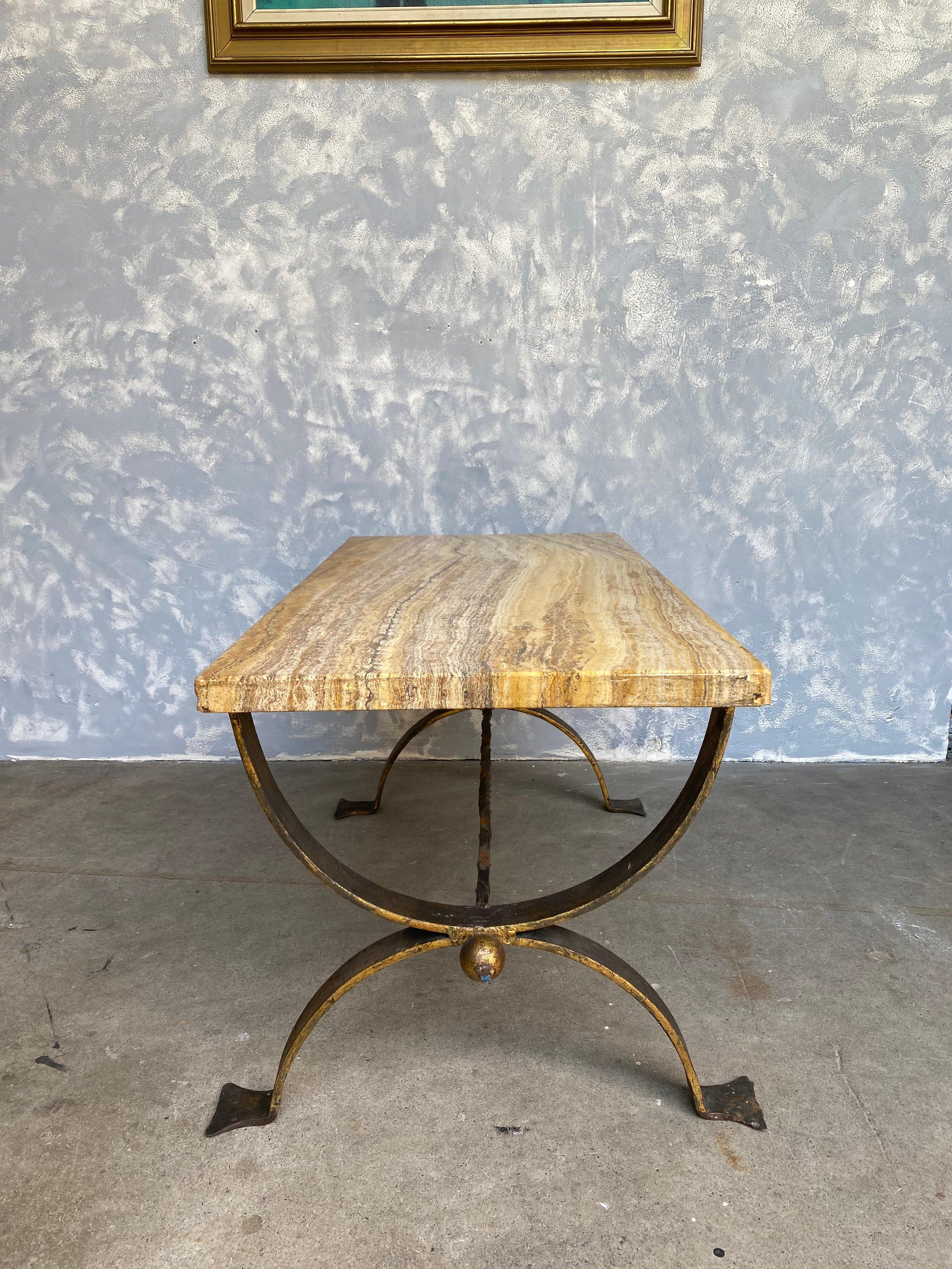 1940's Spanish Marble Coffee Table with Iron Base 2