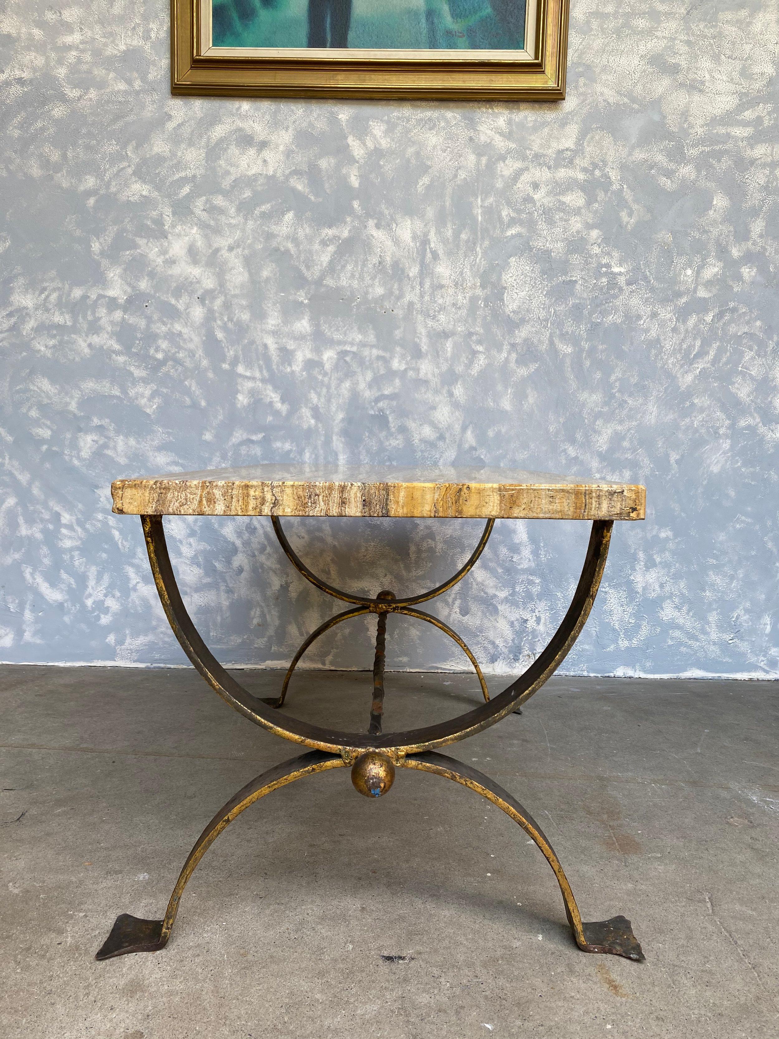 1940's Spanish Marble Coffee Table with Iron Base 3