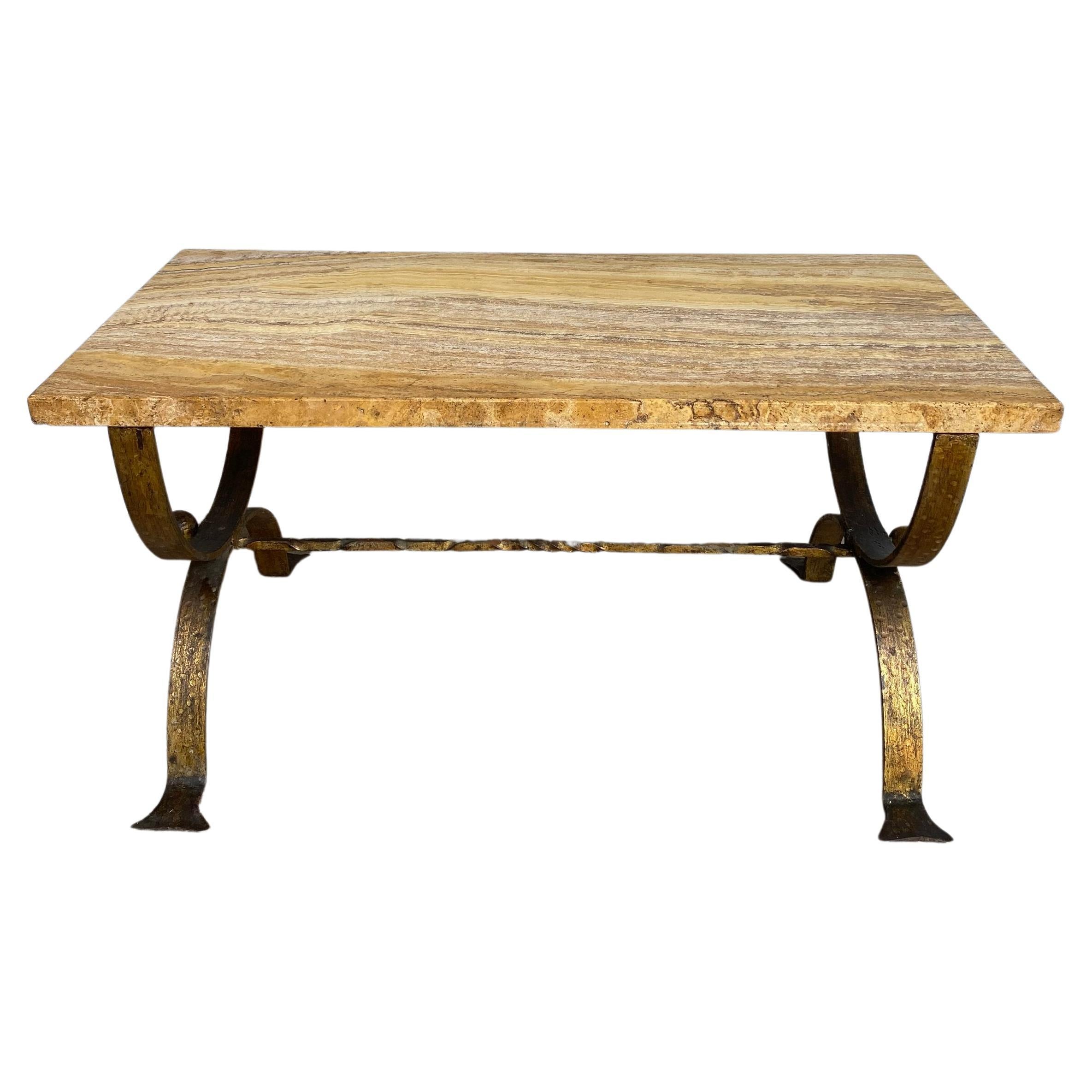 French 1950s Wrought Iron Coffee Table with Black Marble For Sale at