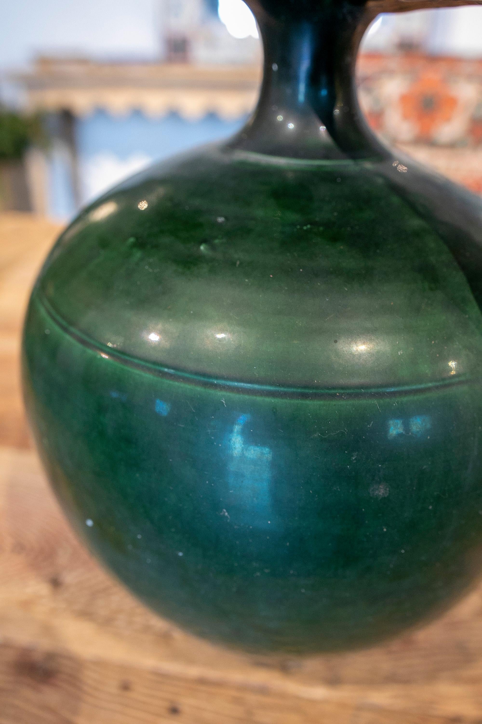 Vase espagnol des années 1940 « Perula » en terre cuite émaillée verte de Jaen en vente 5