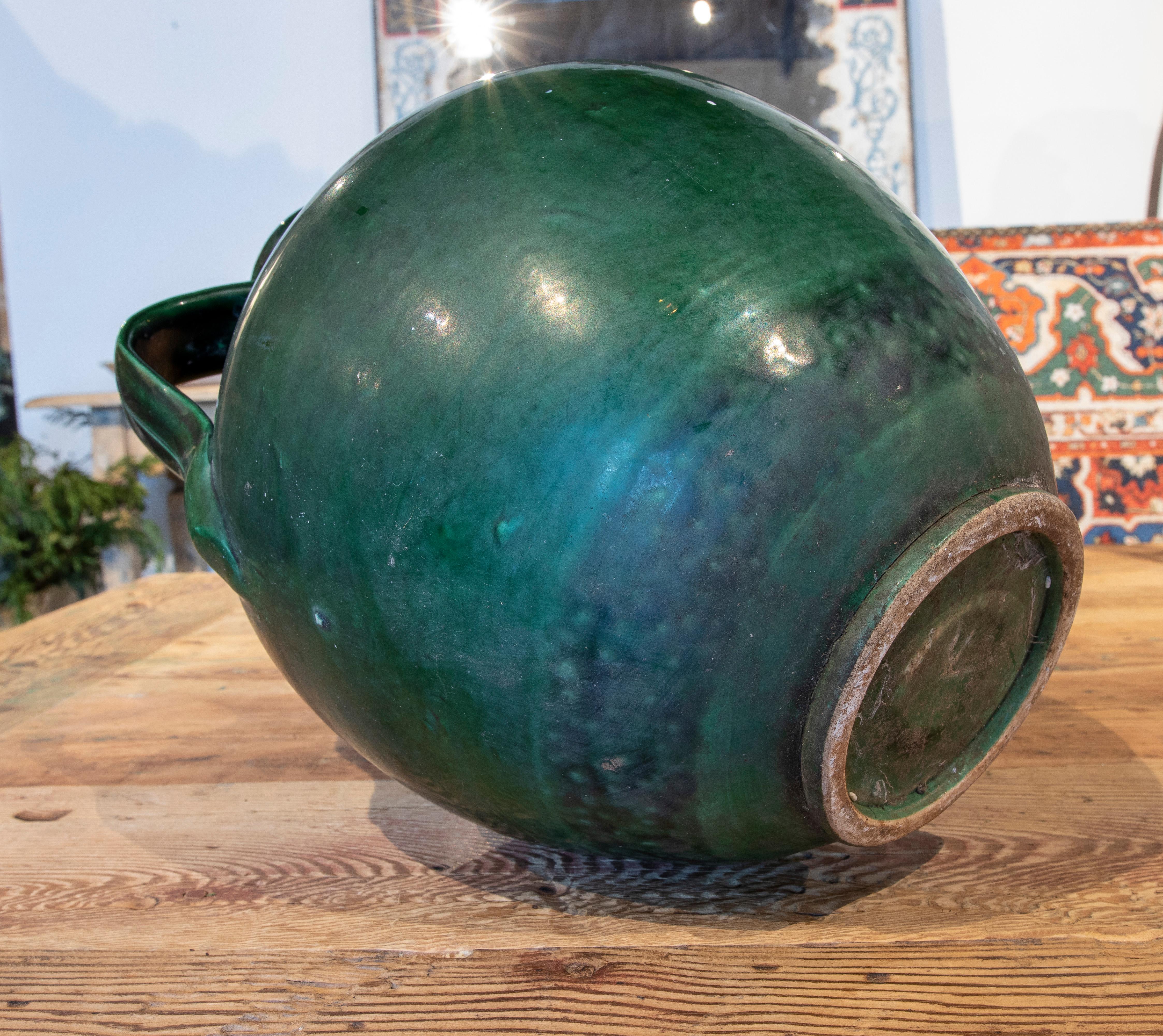 Céramique Vase espagnol des années 1940 « Perula » en terre cuite émaillée verte de Jaen en vente