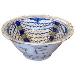 1940s Spanish Restored Painted Glazed Terracotta Ceramic "Lebrillo" Bowl