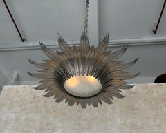 1940s Spanish Silvered Sunburst Ceiling Fixture with Patinated Gold Highlights