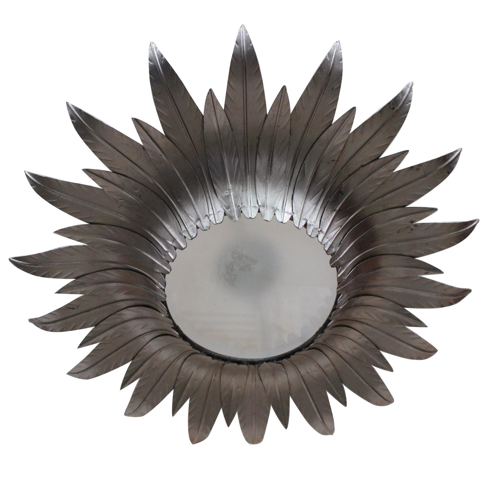 1940s Spanish Silvered Sunburst Ceiling Fixture with Patinated Gold Highlights For Sale