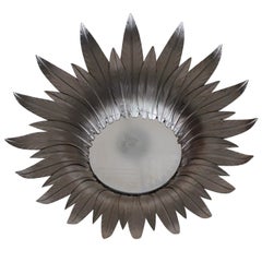 Retro 1940s Spanish Silvered Sunburst Ceiling Fixture with Patinated Gold Highlights