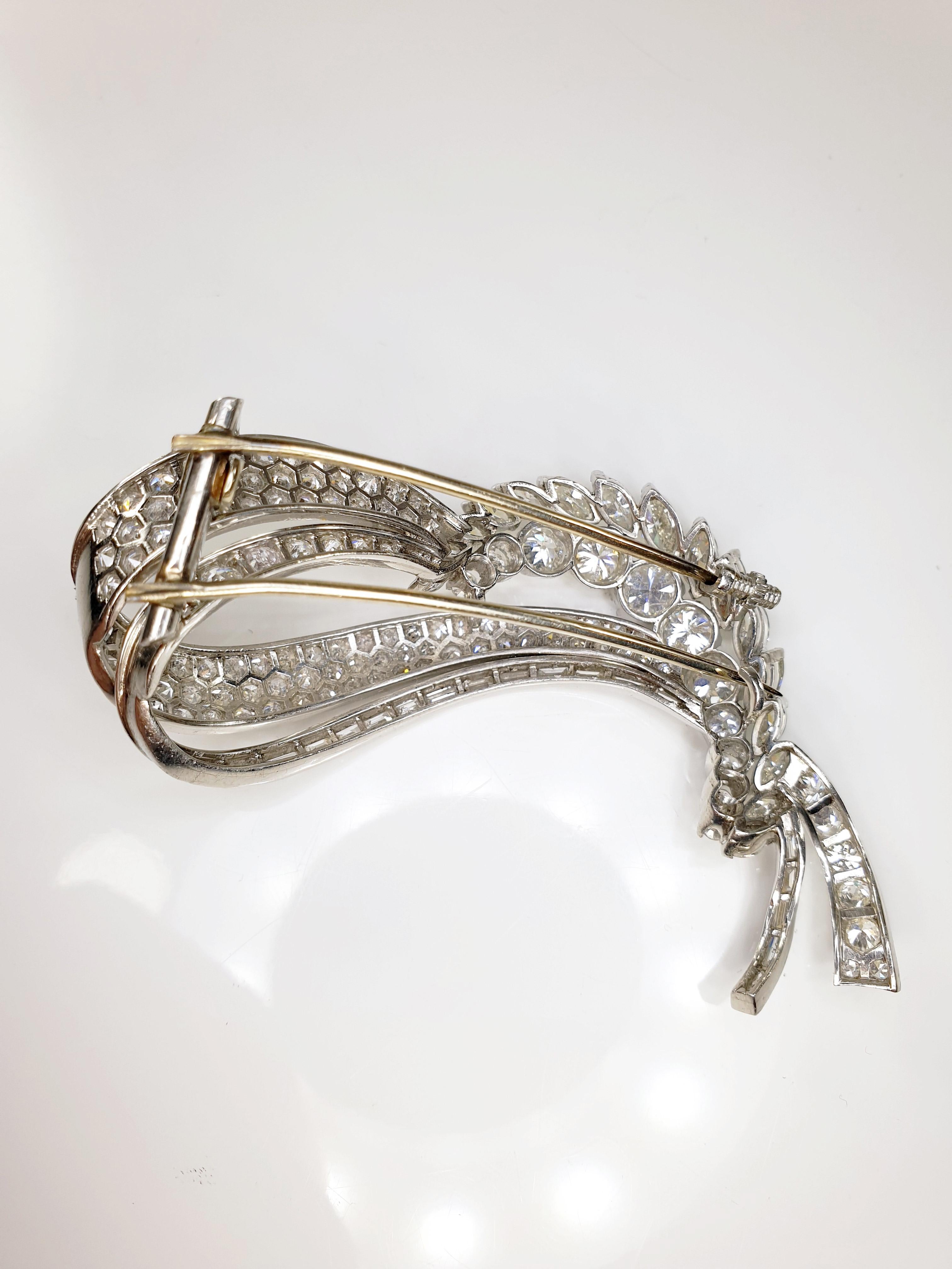 1940s Spike Platinum Brooch with Marquisse and Baguette White Diamonds For Sale 2