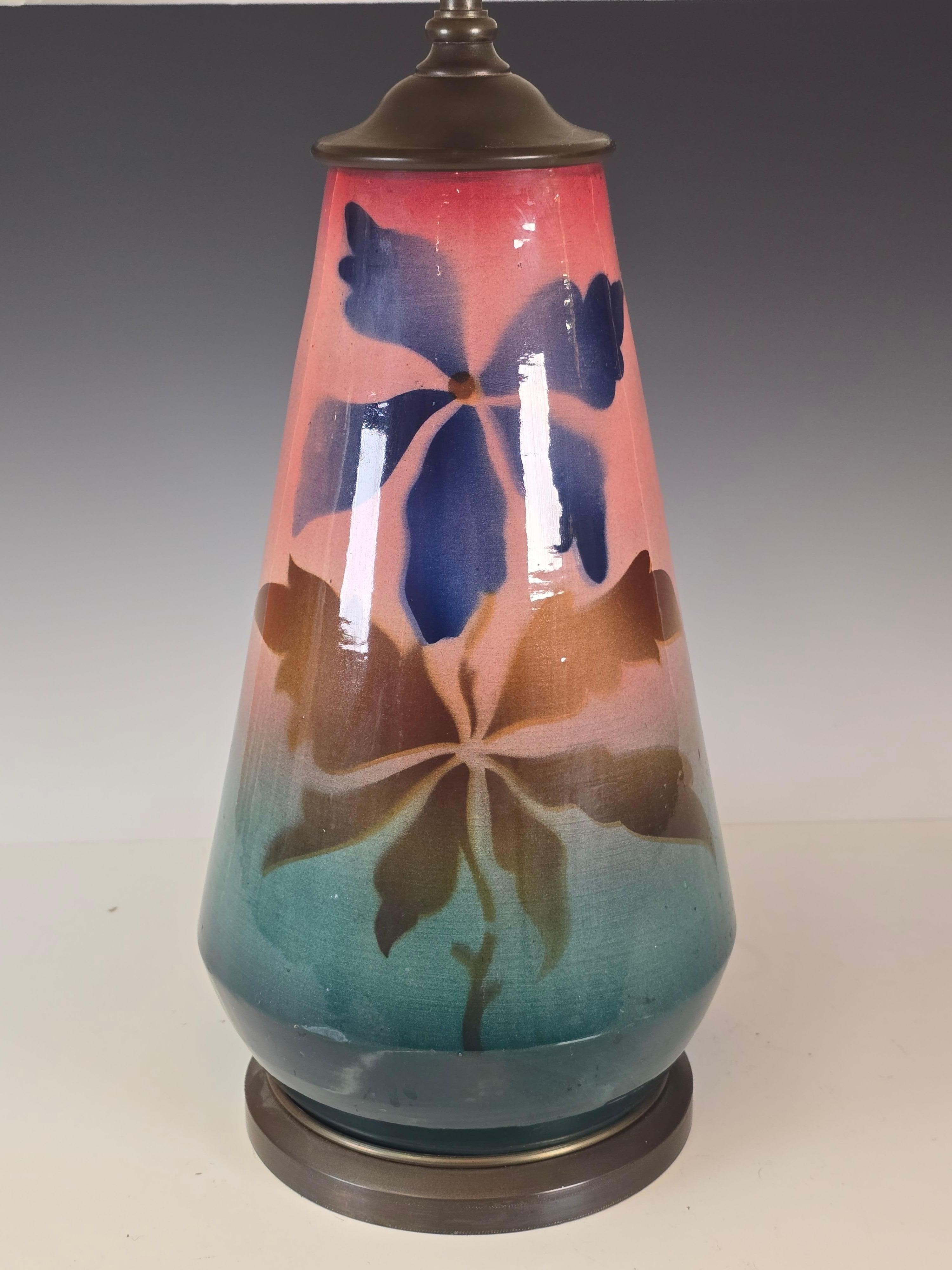 Glazed 1940s Spray Stenciled Lamp For Sale