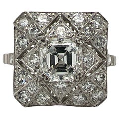 1940's Asscher Cut Diamond Platinum Vintage Cocktail Engagement Ring