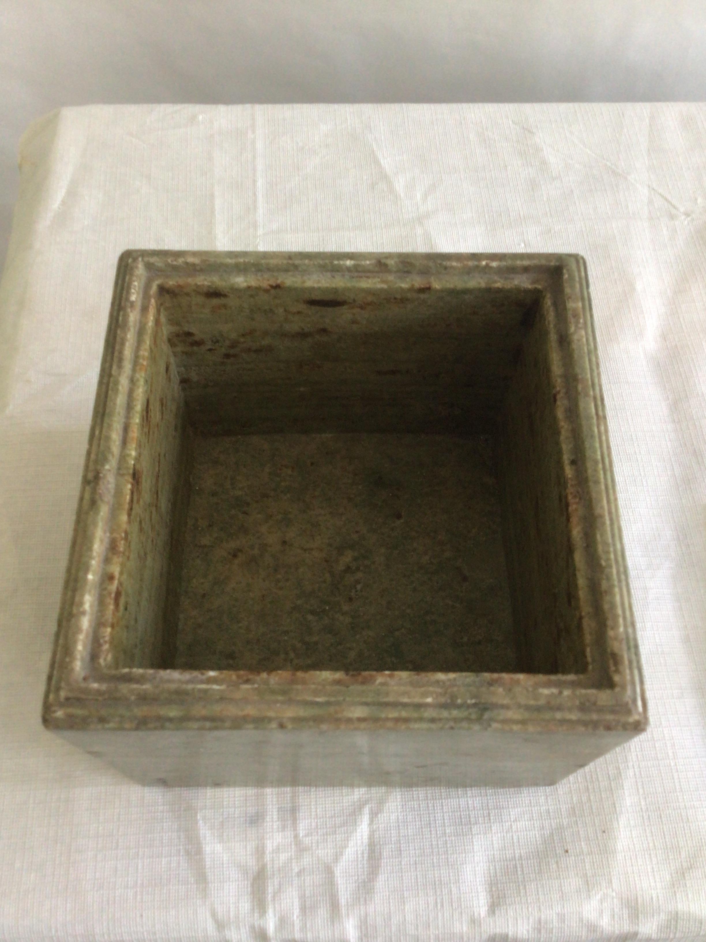1940s Square Green Marble Box With Sculpted Lid For Sale 3
