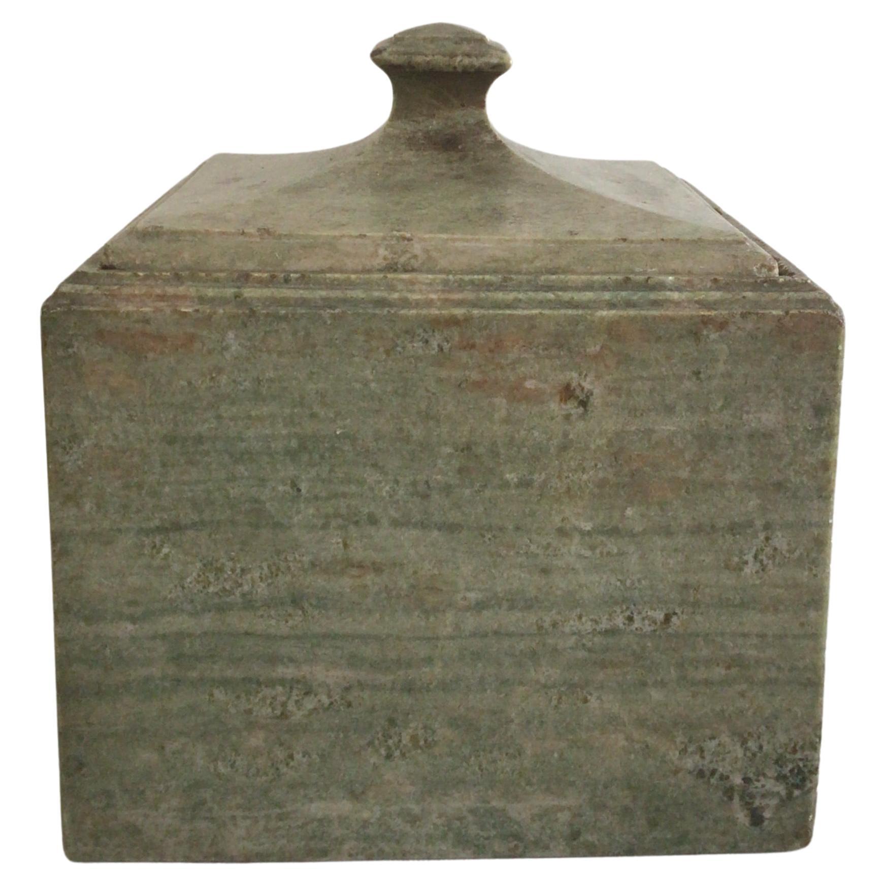 1940s Square Green Marble Box With Sculpted Lid For Sale