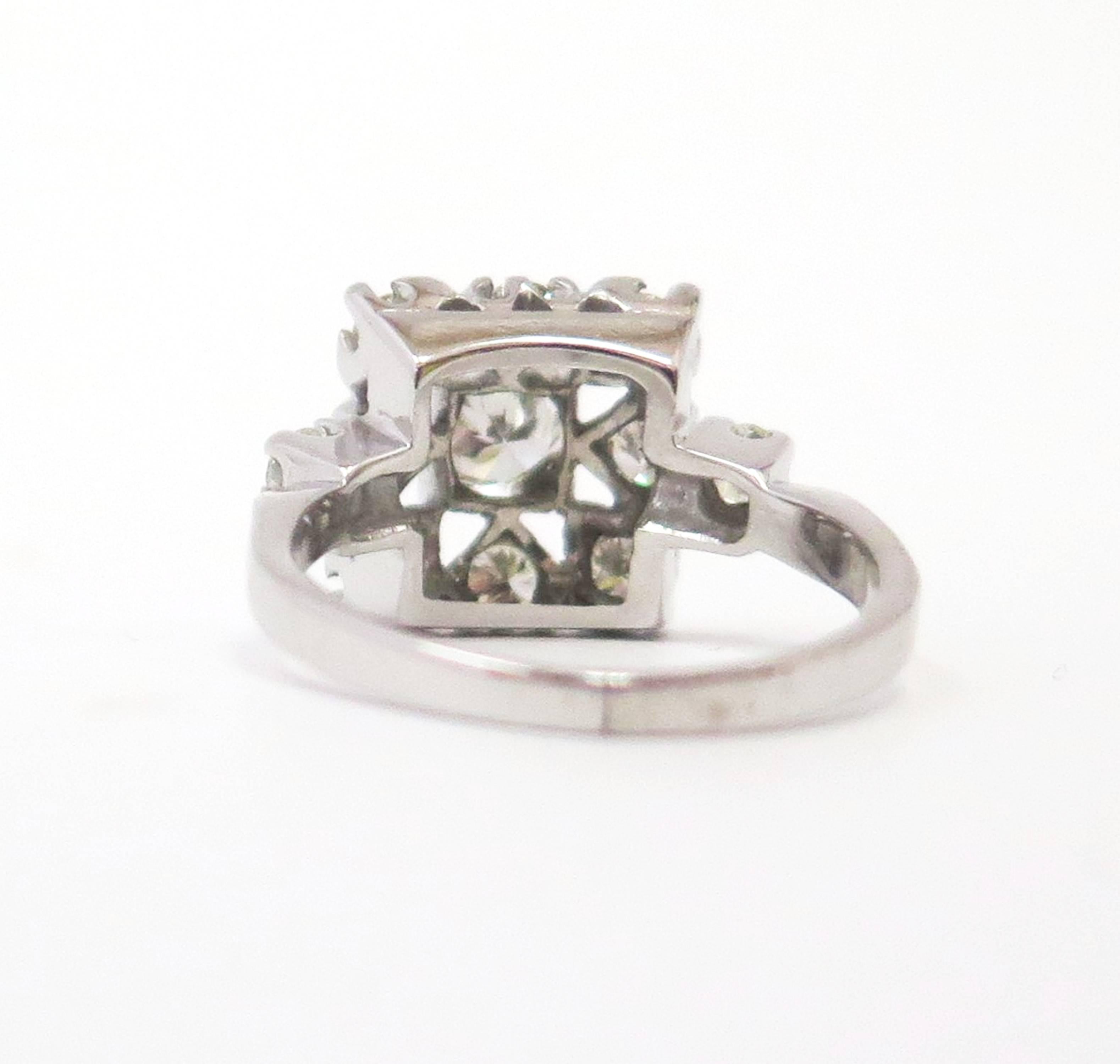 Retro  1940s Square Shaped Ring with Diamonds For Sale