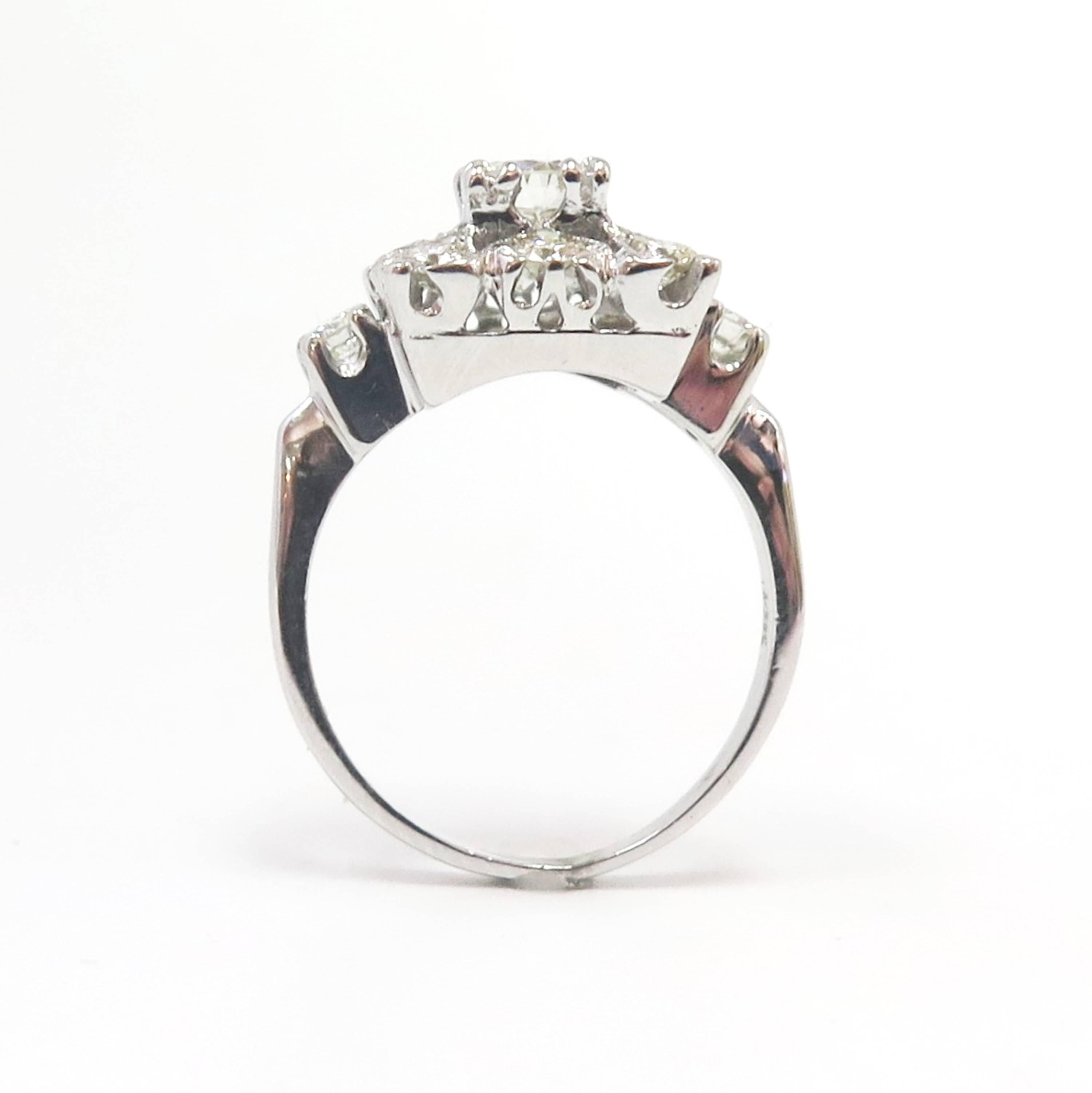 Round Cut  1940s Square Shaped Ring with Diamonds For Sale