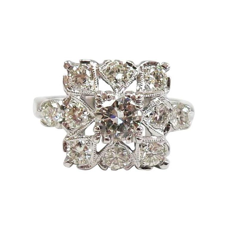  1940s Square Shaped Ring with Diamonds For Sale