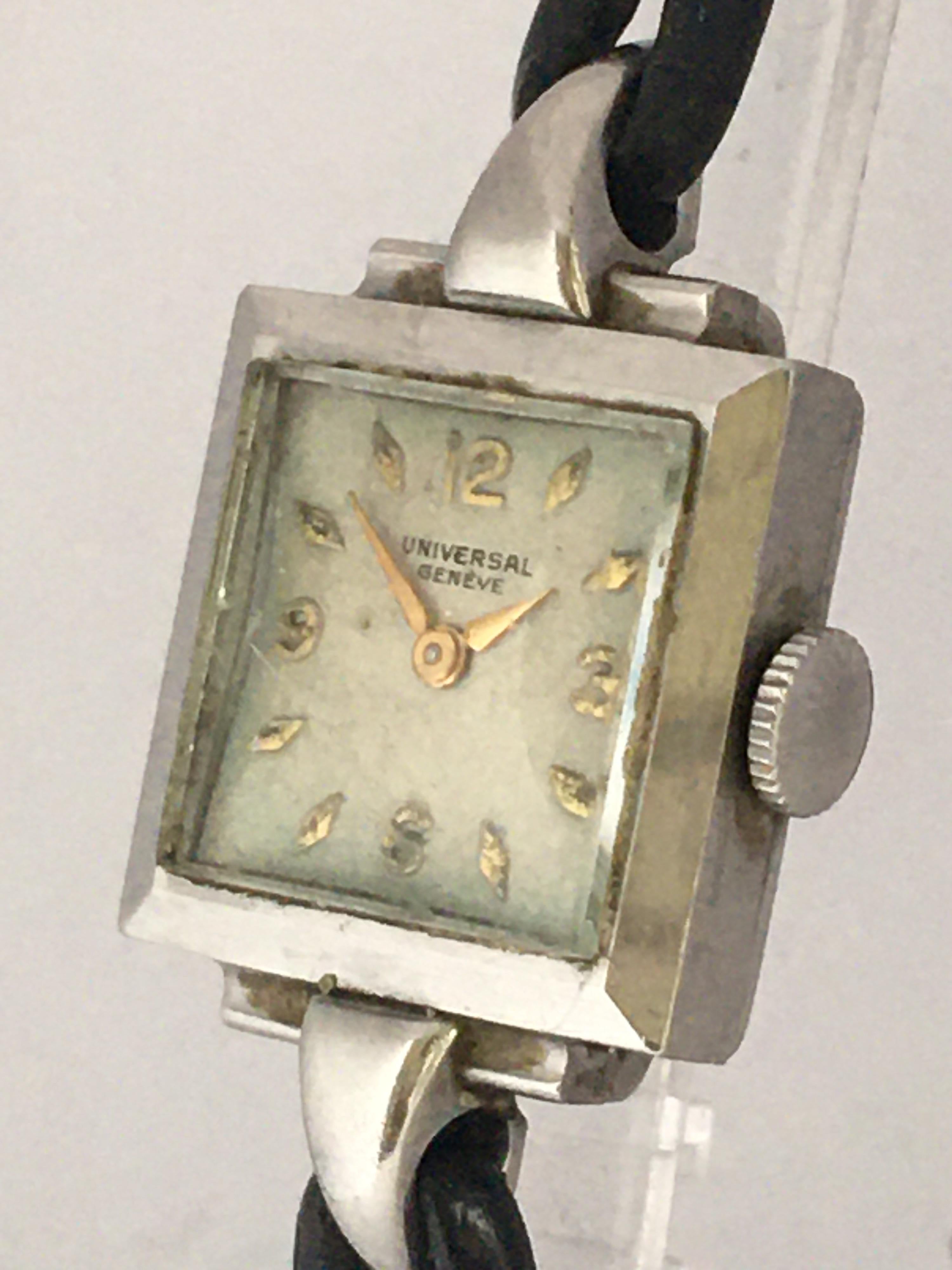 1940s Stainless Steel Mechanical Ladies Universal Geneve Watch For Sale 10