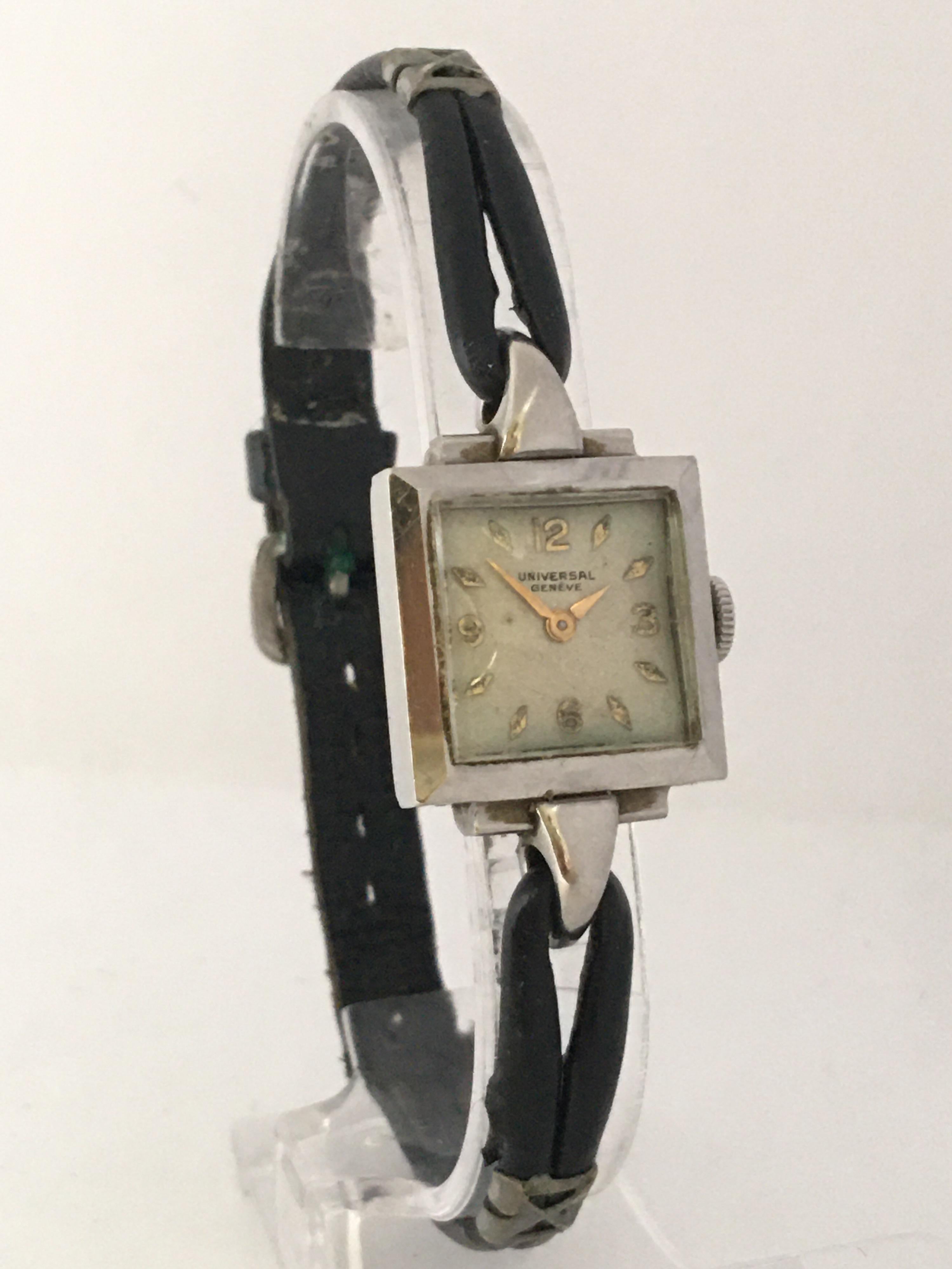 This beautiful vintage hand winding and excellent quality movement ladies watch is working and it is running well. Visible signs of wear and ageing with light scratches on the glass and on the watch case as shown. Some deterioration on the silvered