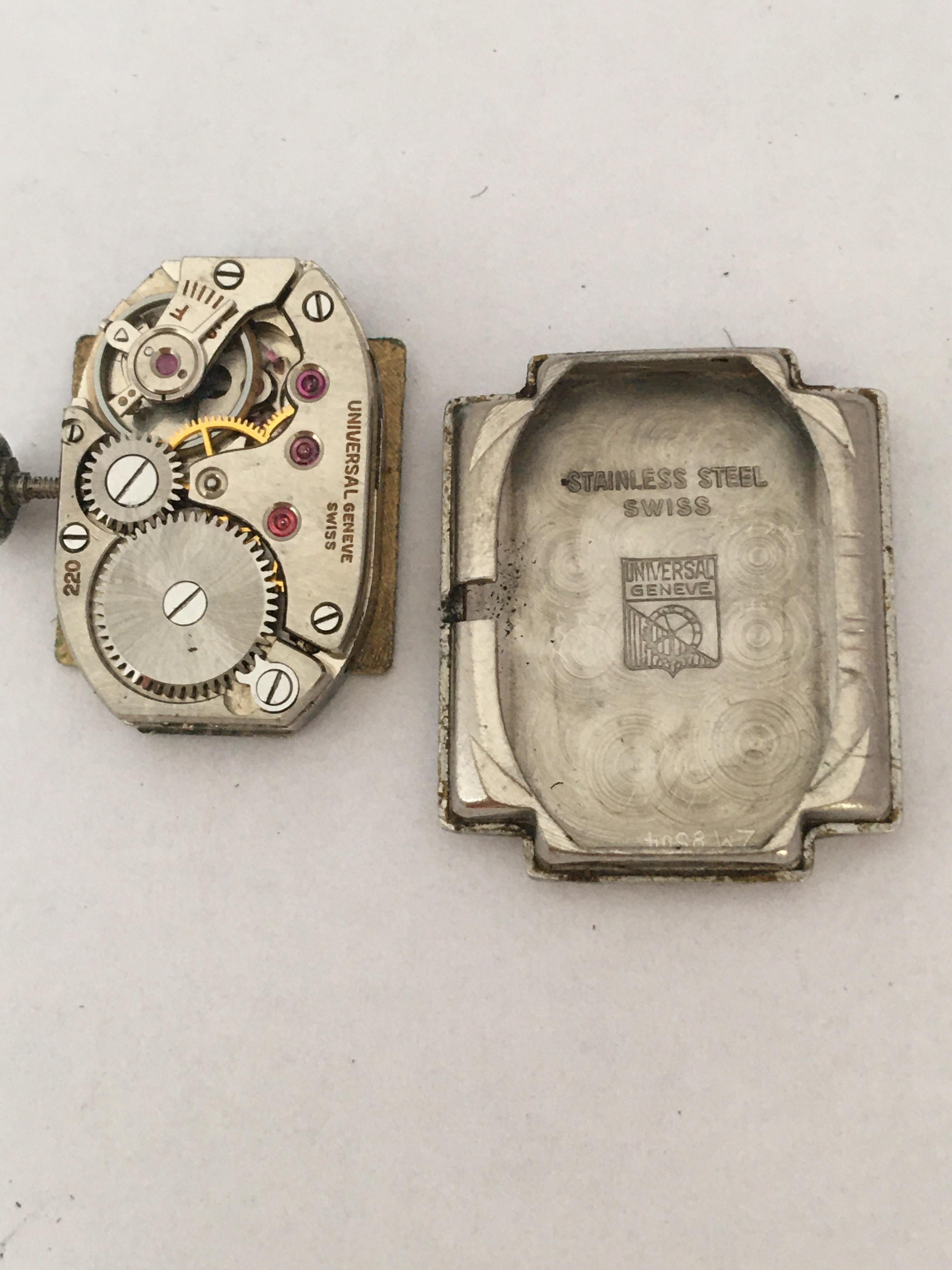 1940s Stainless Steel Mechanical Ladies Universal Geneve Watch For Sale 2