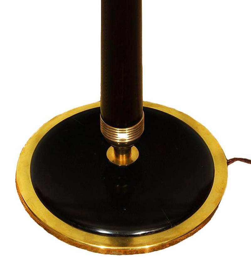 Mid-20th Century 1940s Standing Lamp, 3 lights, stained walnut, polished brass, silk - Italy 