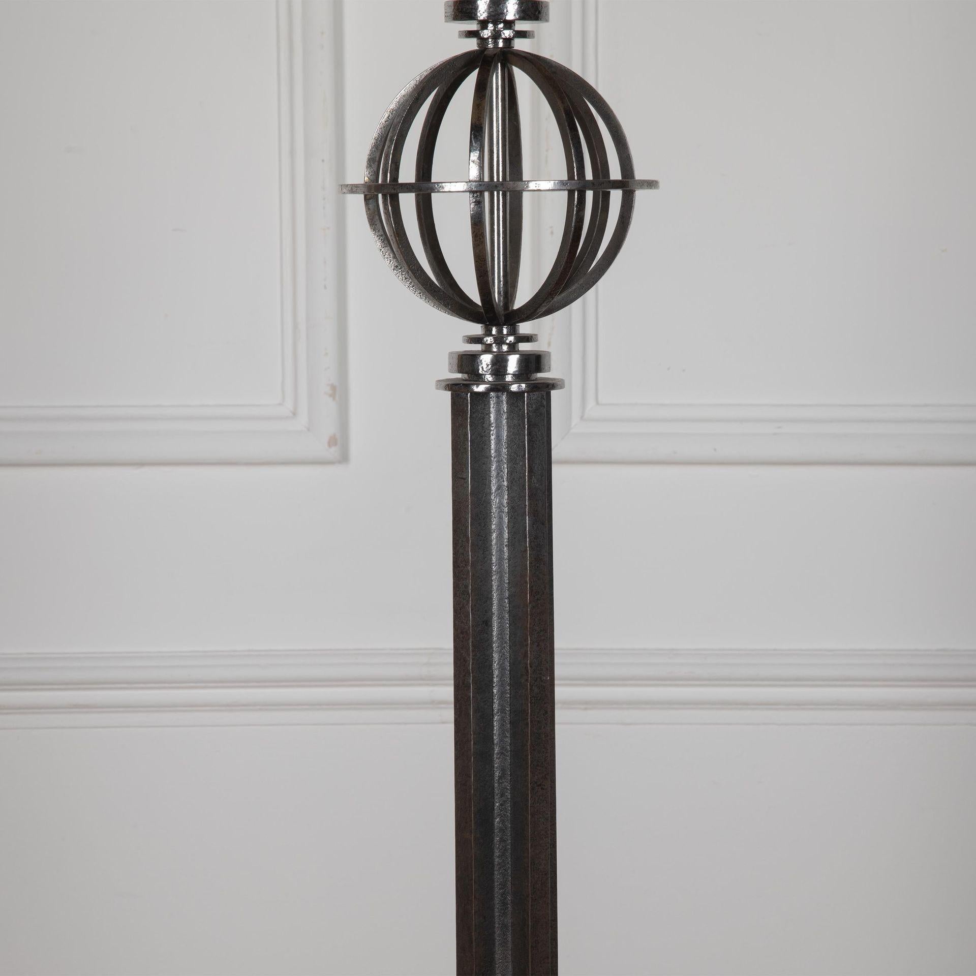 French 1940s Steel Lamp Stand attributed to Gilbert Poillerat For Sale