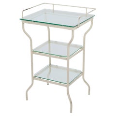 1940s Steel Medical Glass Side Table 3-Tiered Painted White