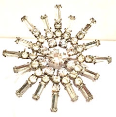 1940'S Sterling Silver & Austrian Crystal Clear "Starburst" Brooch-Signed