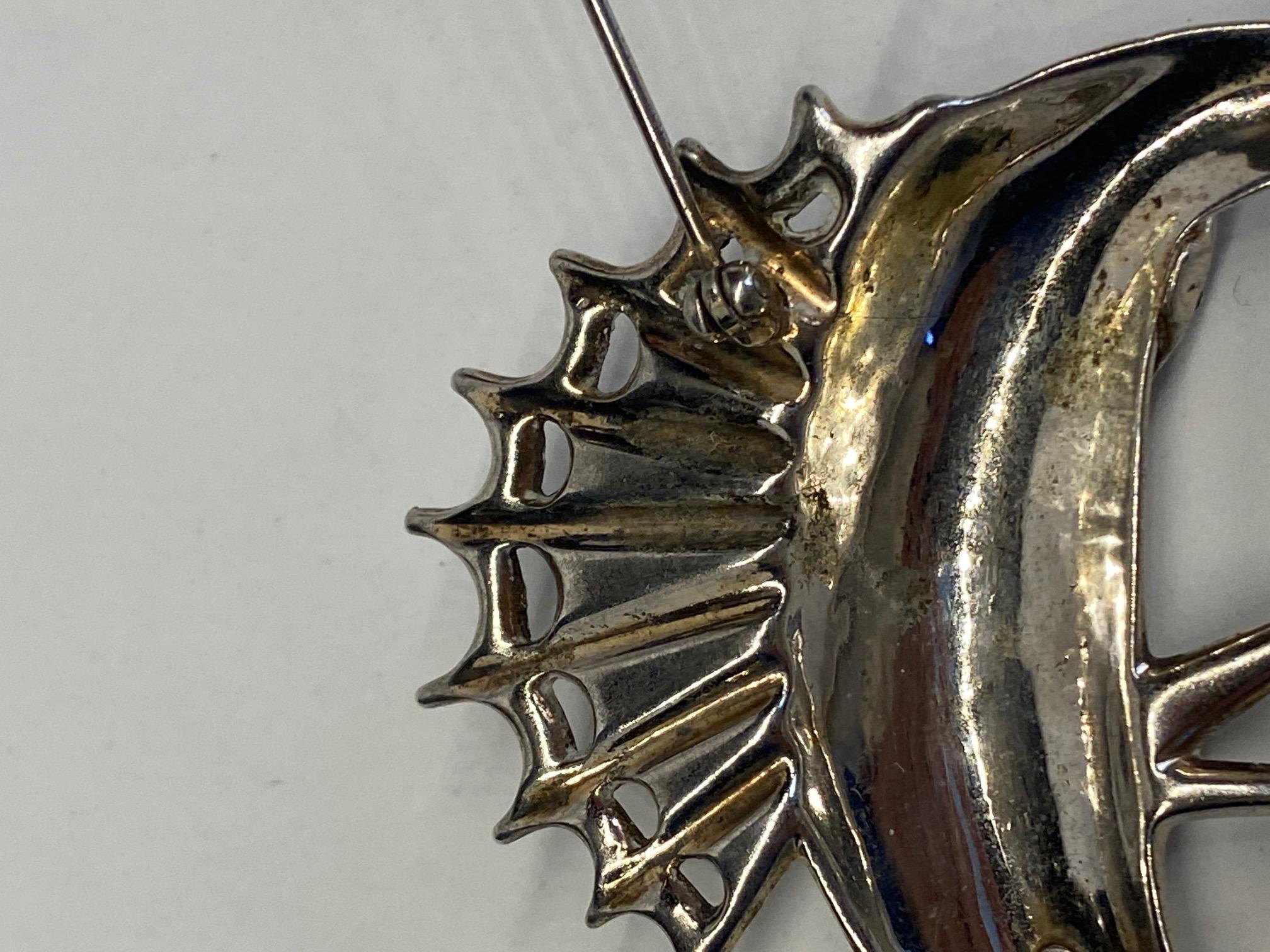 1940s Sterling Silver Large Sailfish Brooch 8