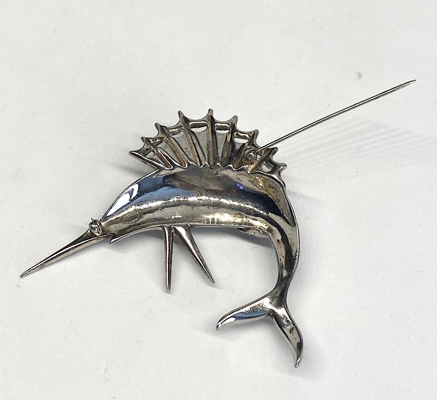 1940s Sterling Silver Large Sailfish Brooch 9
