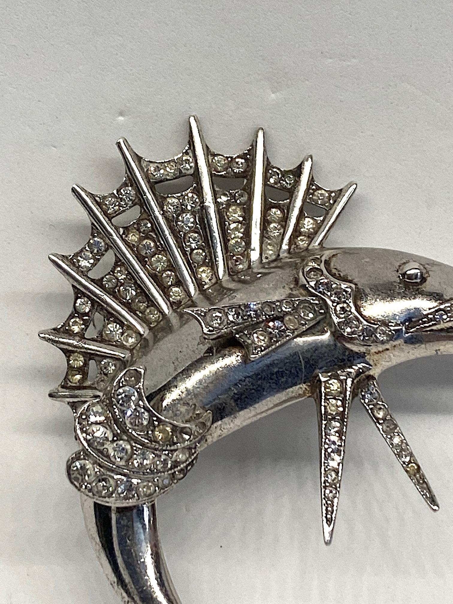 Women's or Men's 1940s Sterling Silver Large Sailfish Brooch