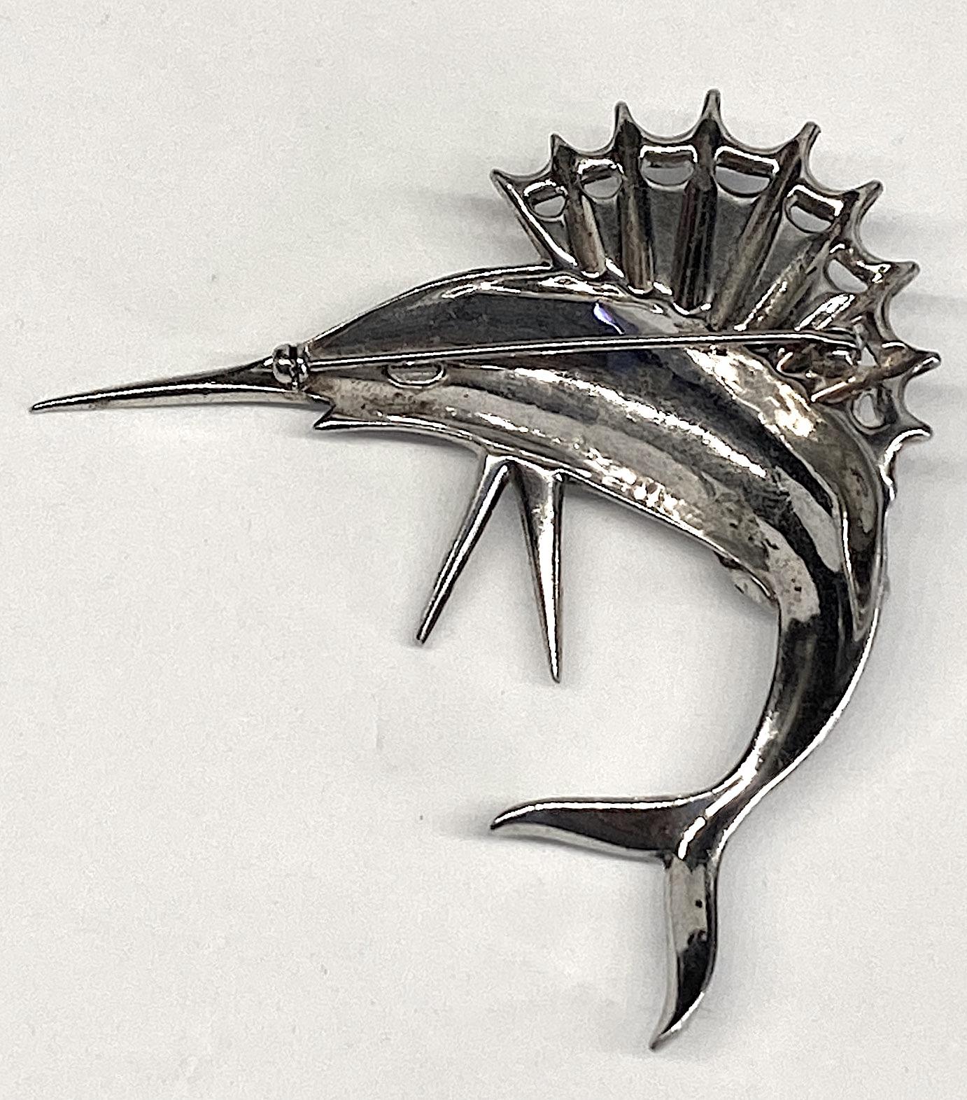 1940s Sterling Silver Large Sailfish Brooch 2