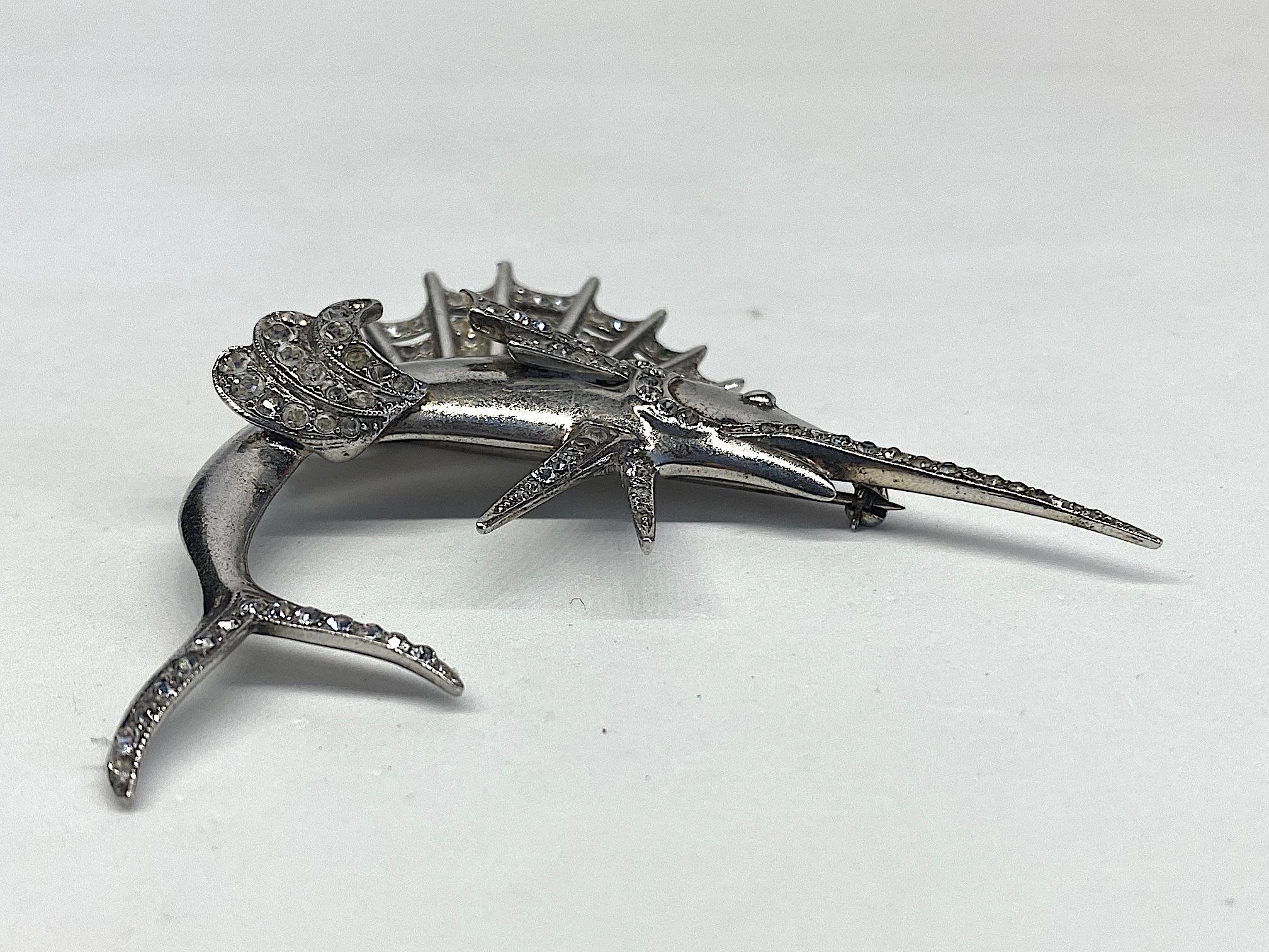 1940s Sterling Silver Large Sailfish Brooch 3