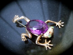 1940s Sterling Vermeil Amethyst Crystal Frog Brooch Designed by Reja