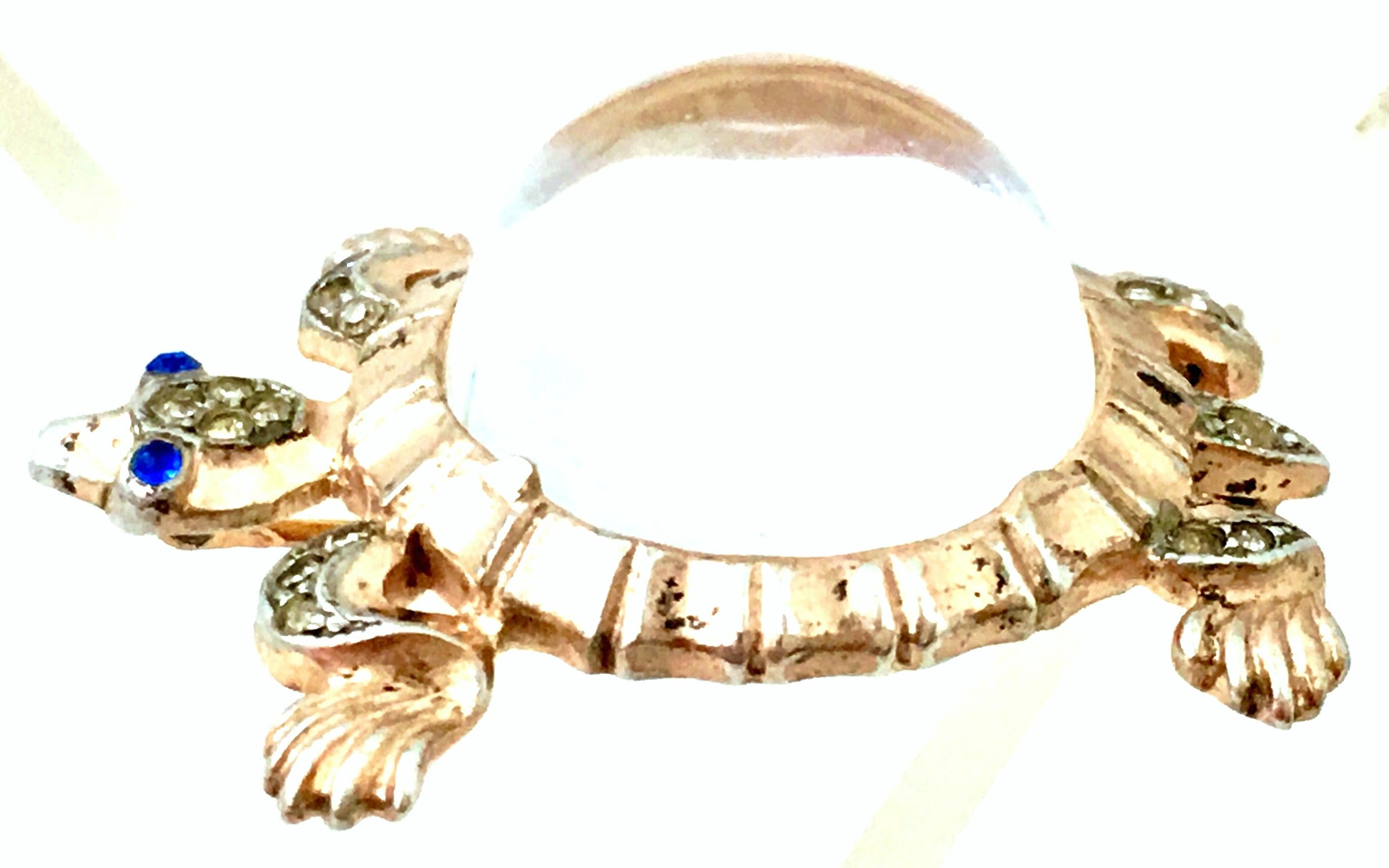 1940'S Sterling Vermeil, Lucite & Crystal Jelly Belly Turtle Brooch By, Trifari In Good Condition In West Palm Beach, FL