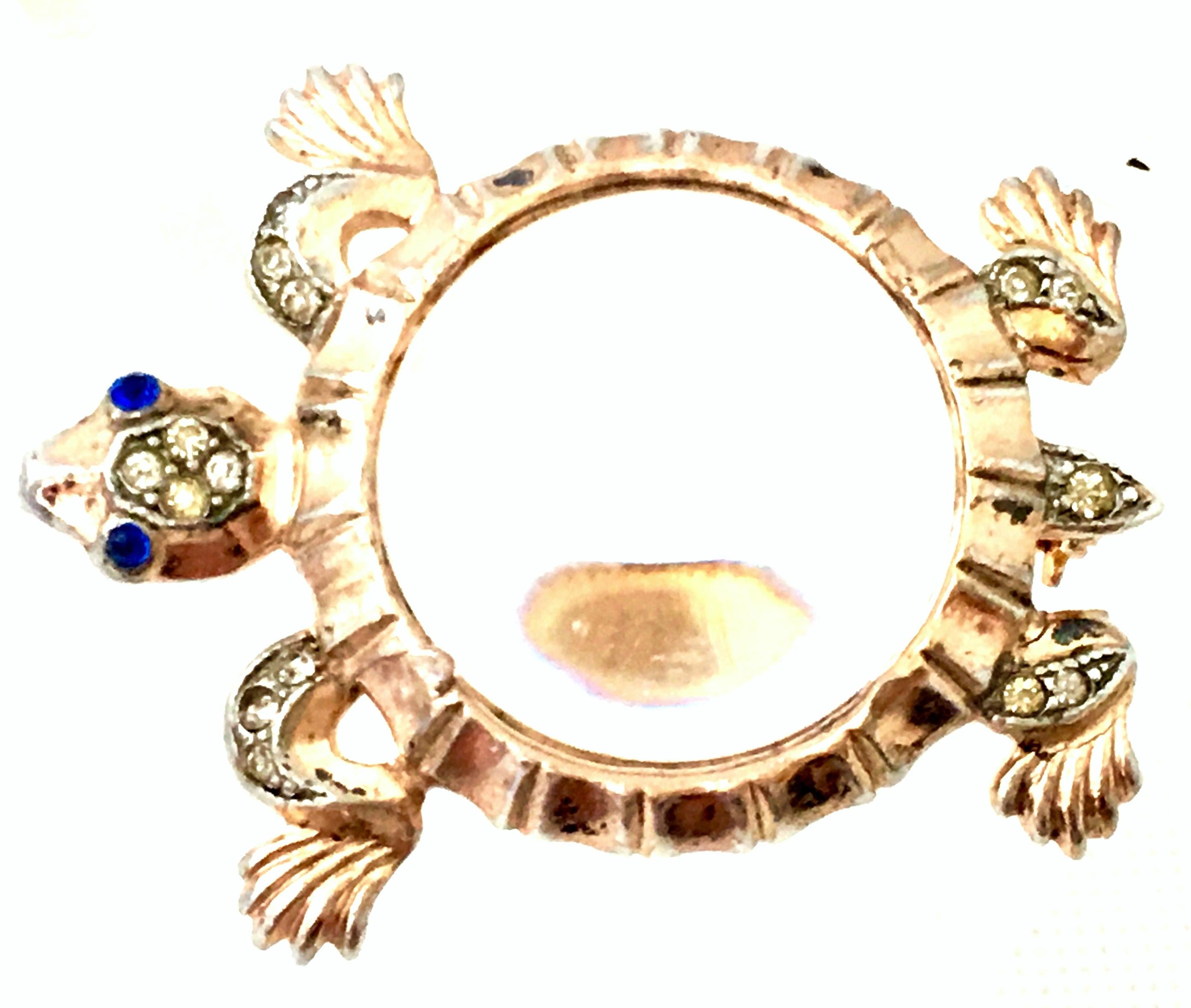 1940'S Sterling Vermeil, Lucite & Crystal Jelly Belly Turtle Brooch By, Trifari 1